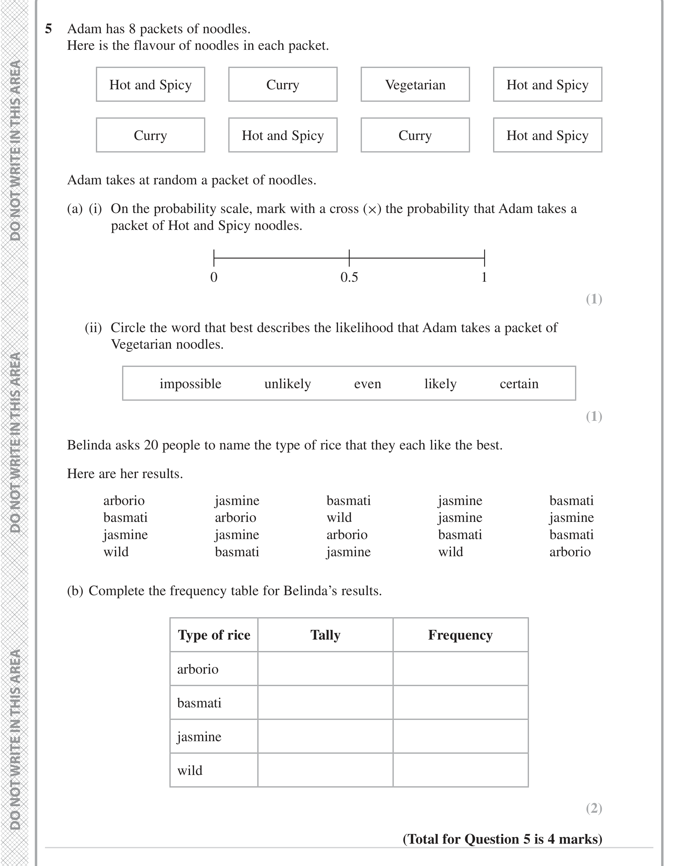 Question 5 — Probability, Frequency Tables — Edexcel iGCSE Jan 2023