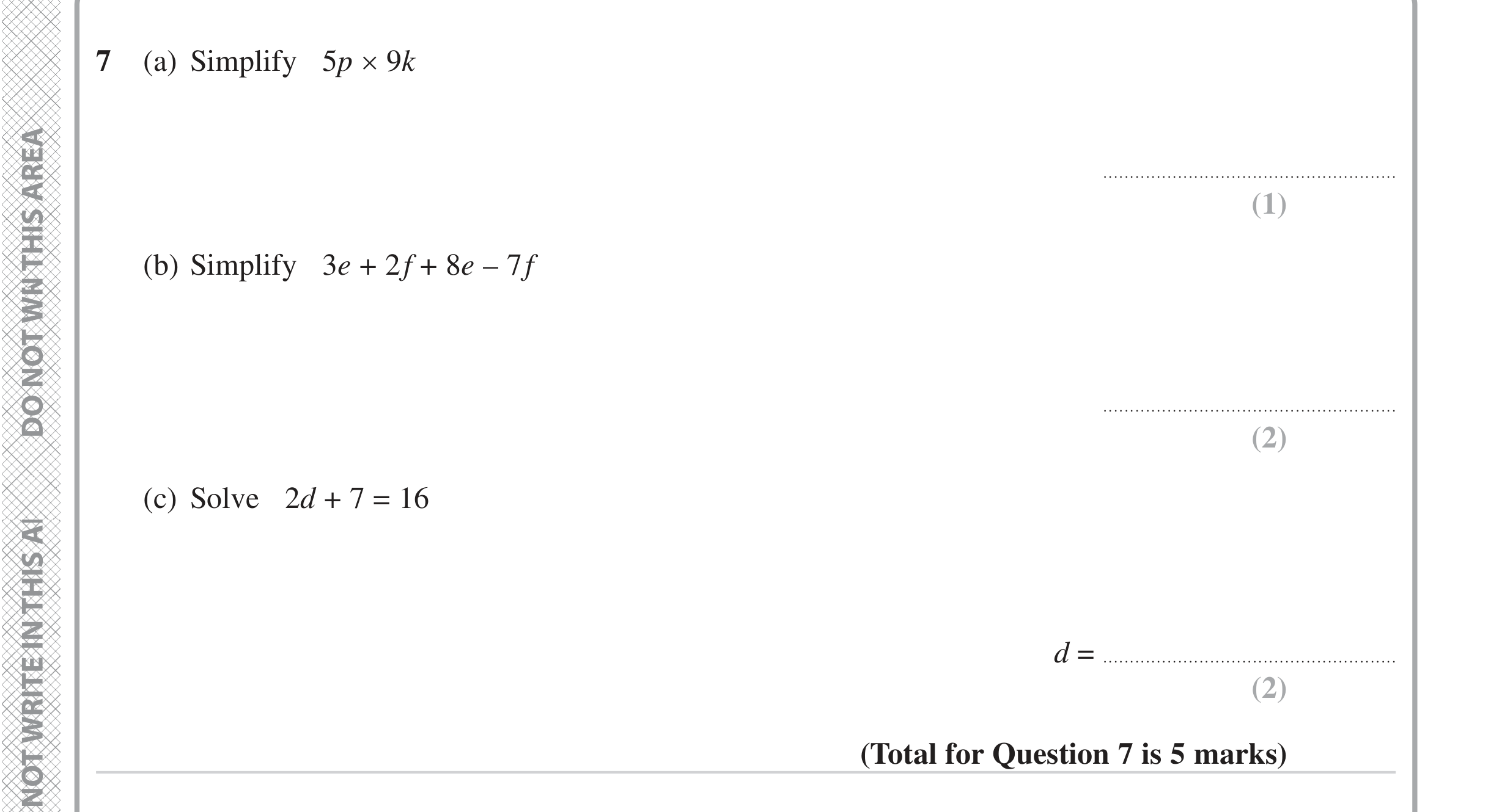 Question 7 — Factorise/Expand/Simplify, Linear Equations — Edexcel iGCSE Jan 2023