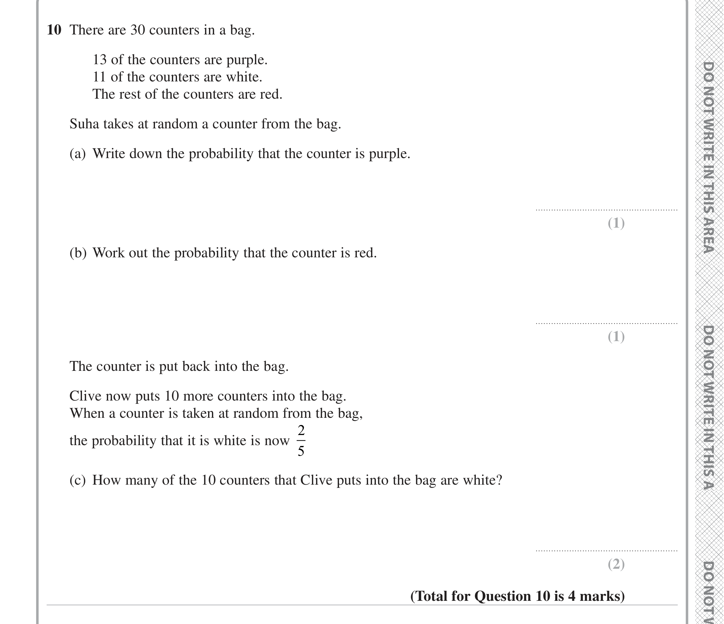 Question 10 — Probability — Edexcel iGCSE June 2023