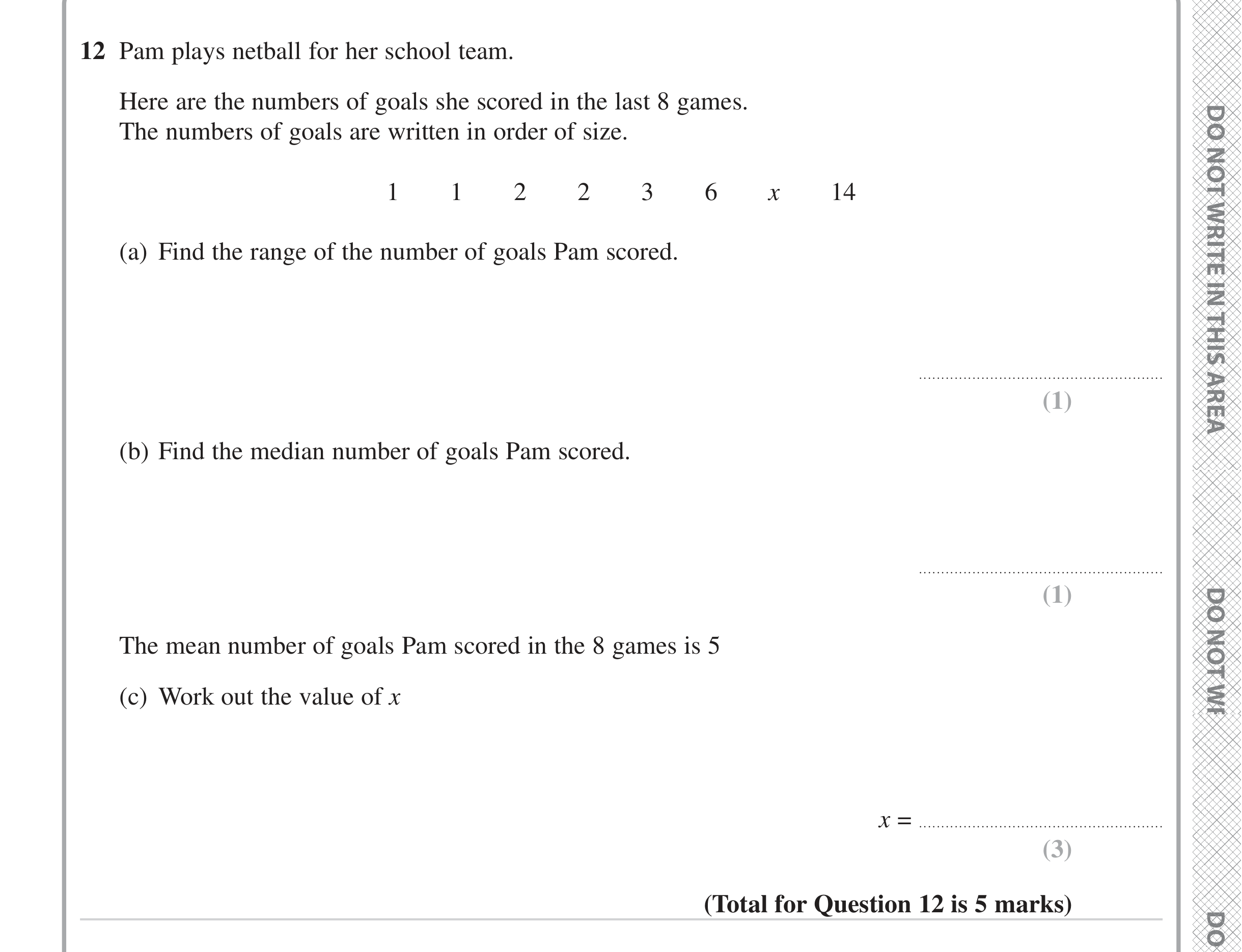 Question 12 — Mean/Median/Mode/Range — Edexcel iGCSE June 2023