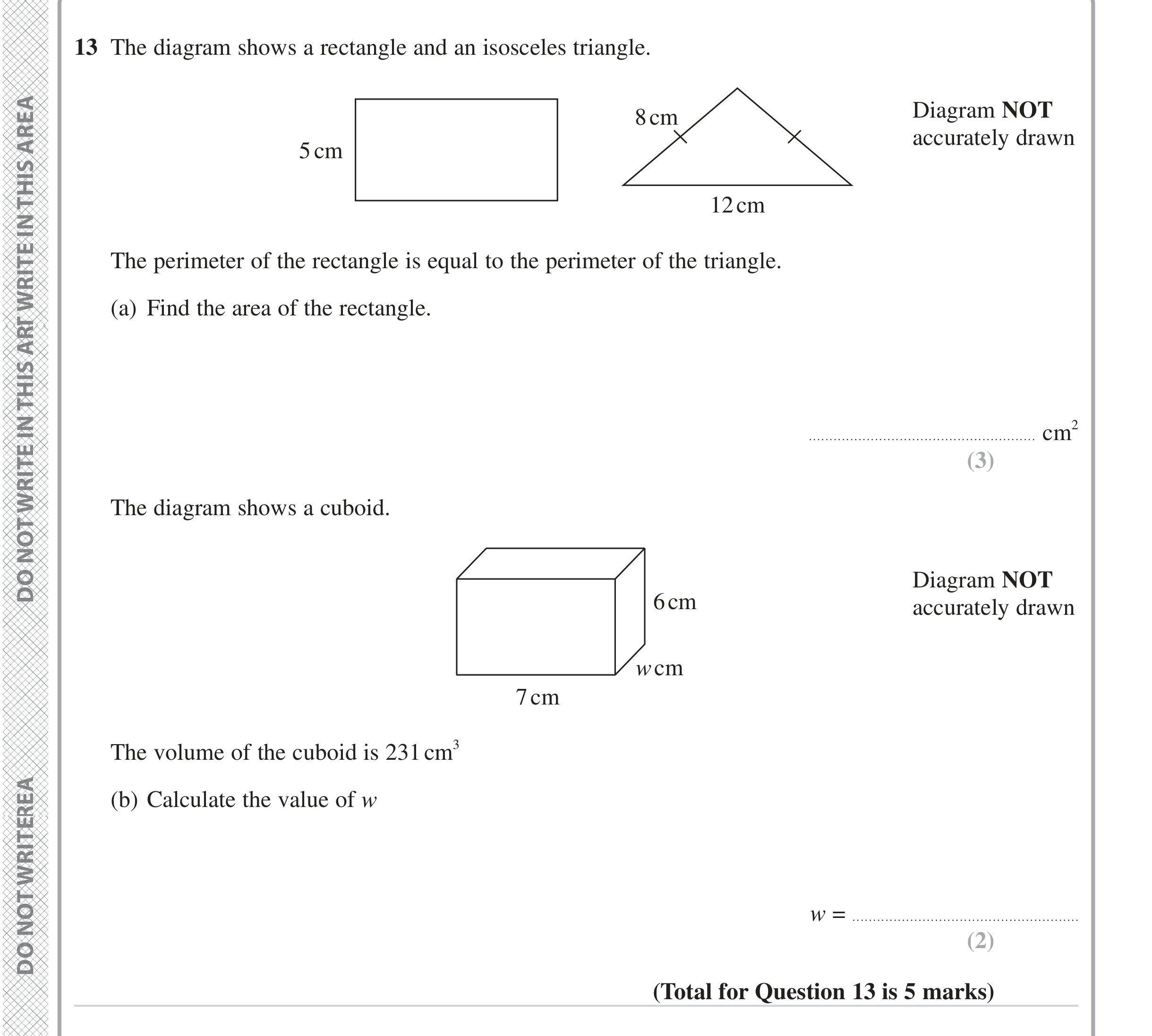 Question 13 — Perimeter and Area, 3D Shapes and Volume — Edexcel iGCSE June 2023