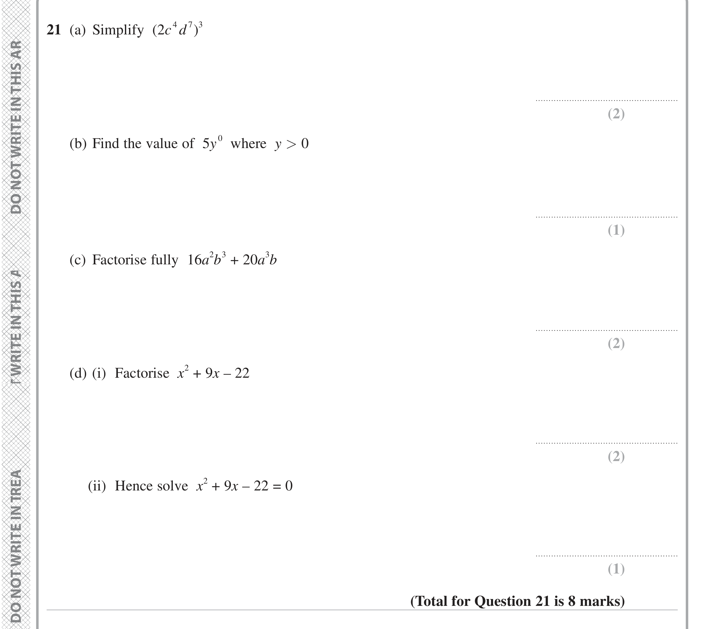 Question 21 — Powers, Factorise/Expand/Simplify — Edexcel iGCSE June 2023