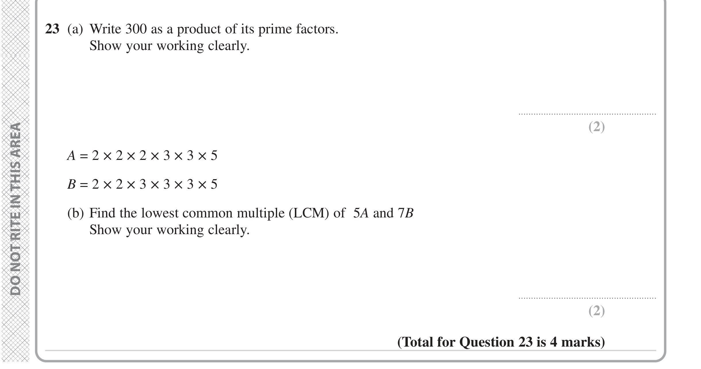 Question 23 — HCF and LCM — Edexcel iGCSE June 2023