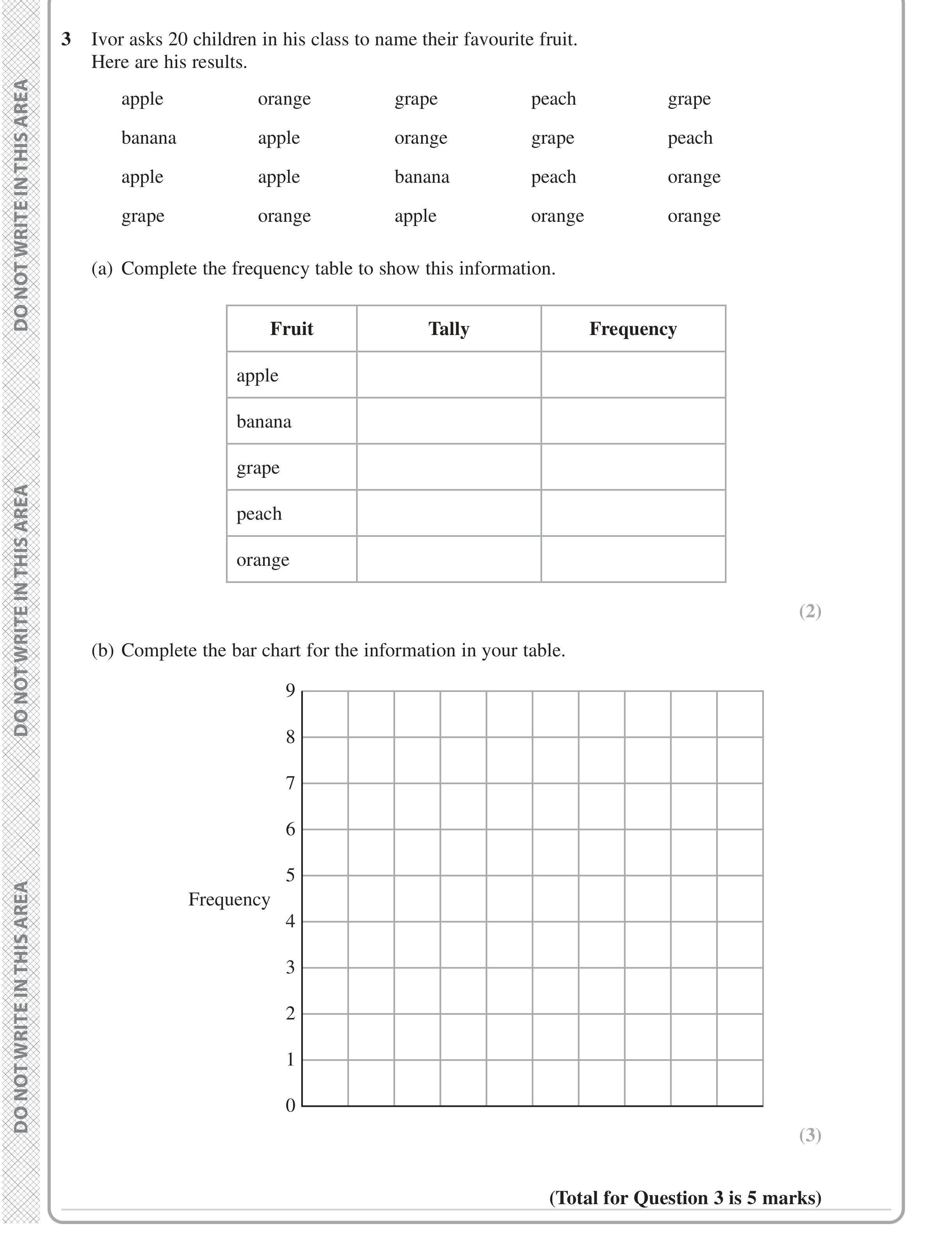 Question 3 — Frequency Tables, Bar Chart — Edexcel iGCSE June 2023
