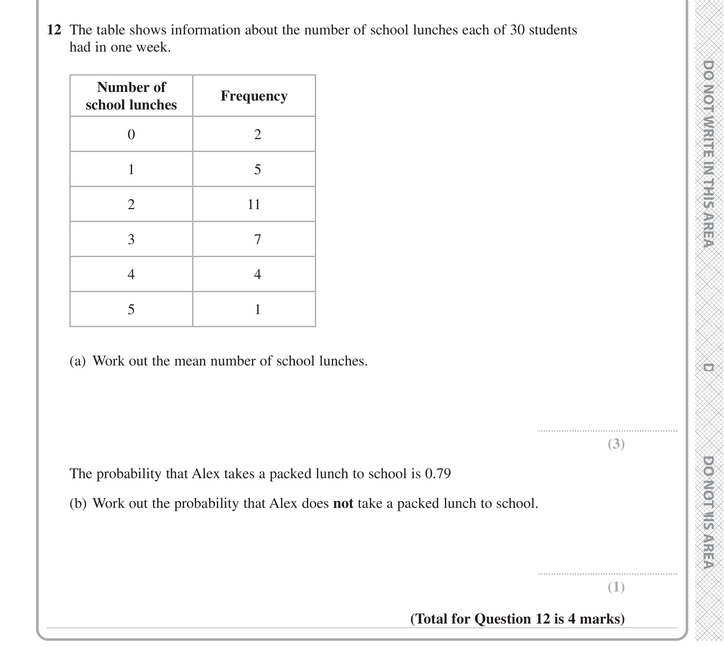 Question 12 — Frequency Tables — Edexcel iGCSE June 2024