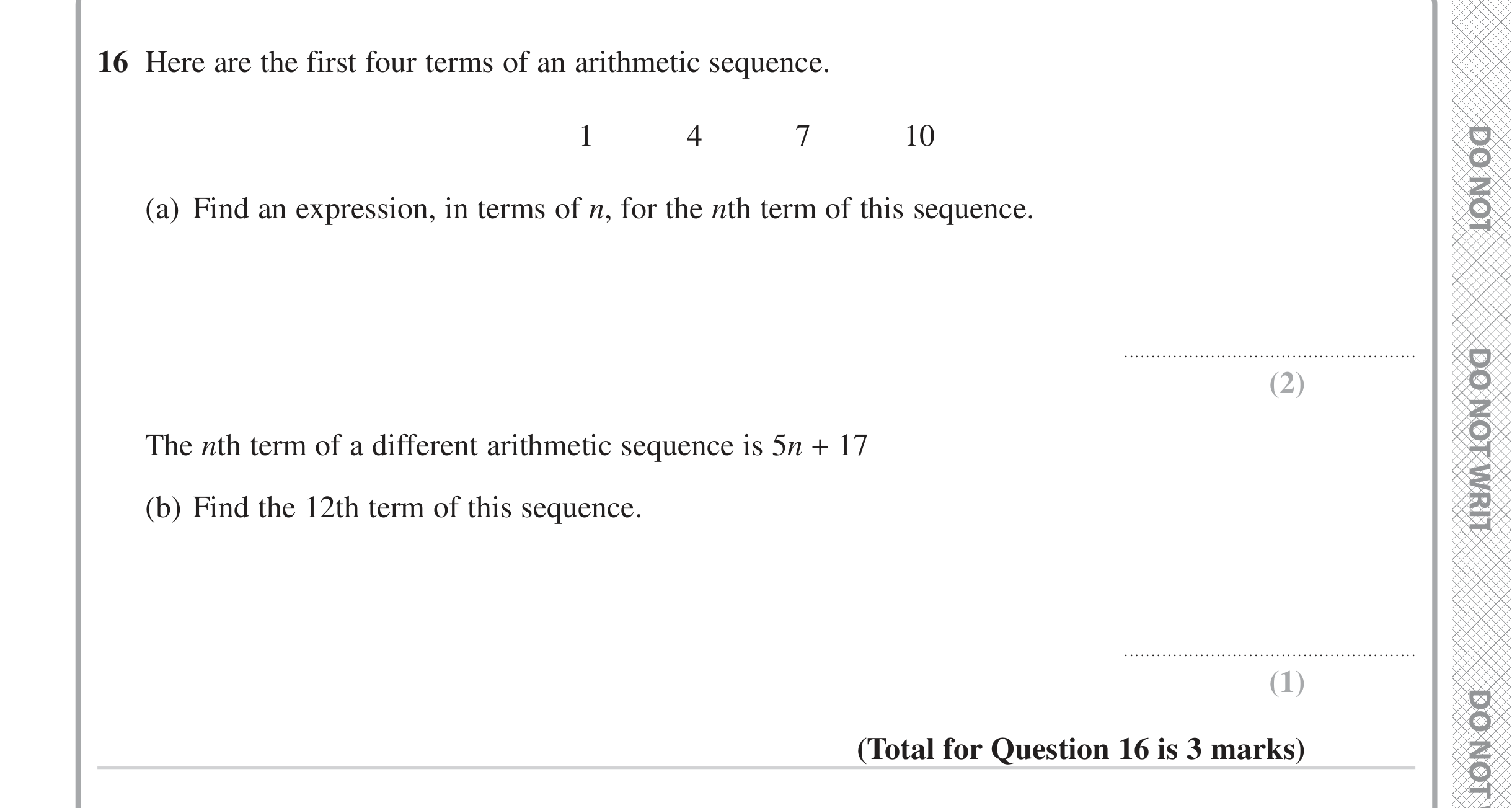Question 16 — Sequences — Edexcel iGCSE June 2024