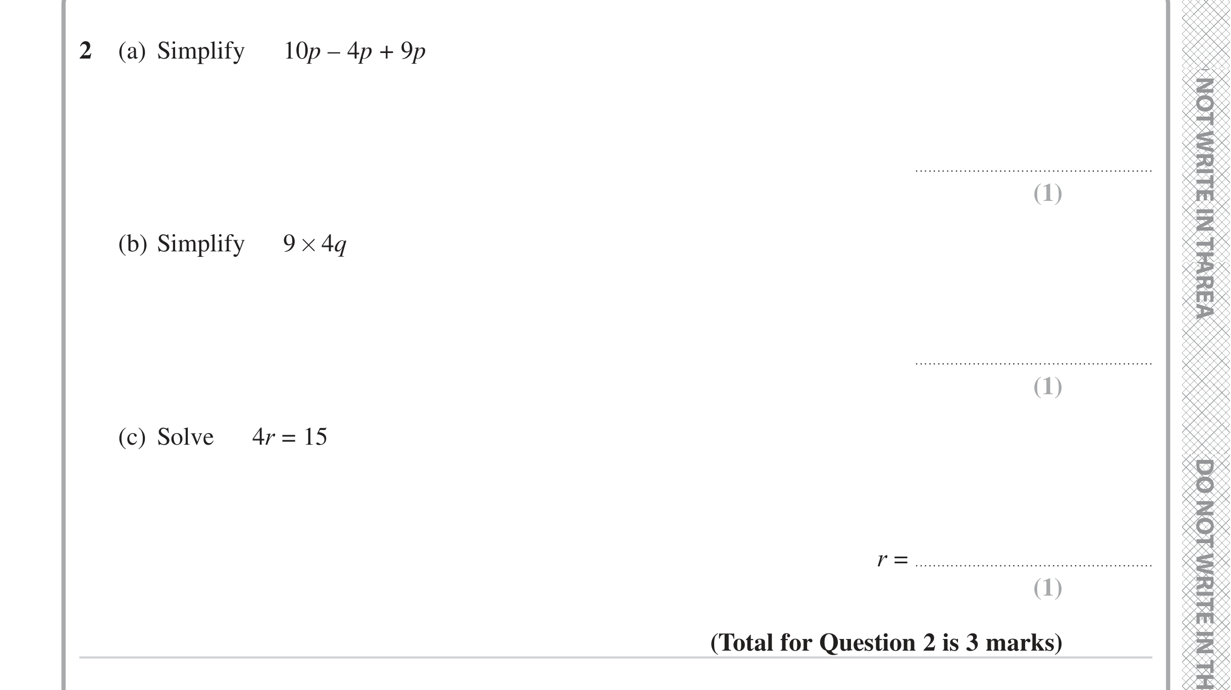 Question 2 — Factorise/Expand/Simplify, Linear Equations — Edexcel iGCSE June 2024