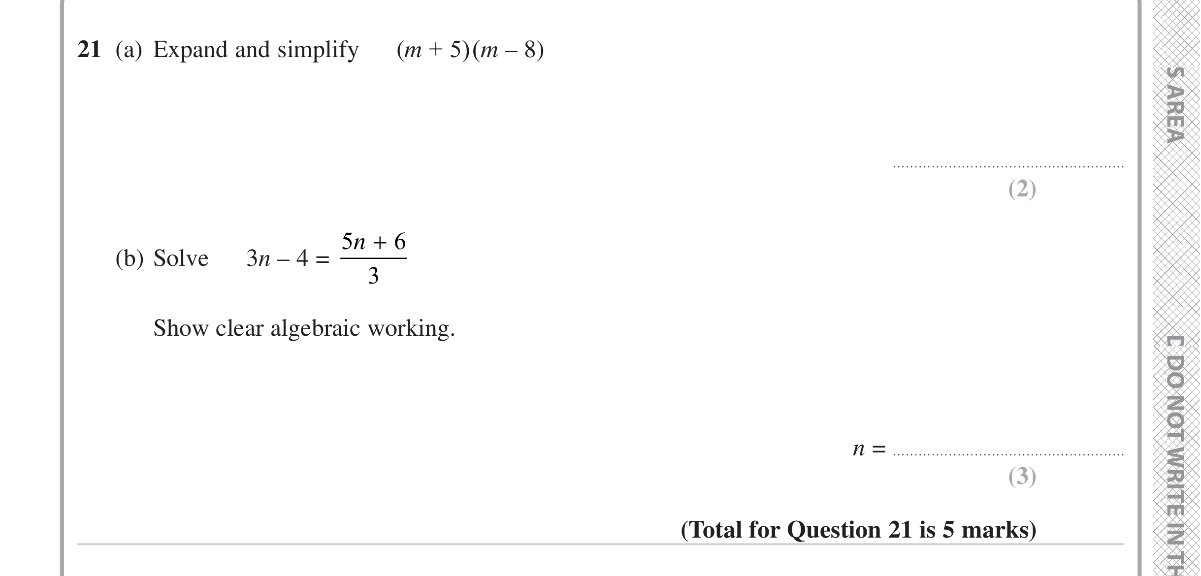 Question 21 — Factorise/Expand/Simplify, Linear Equations — Edexcel iGCSE June 2024