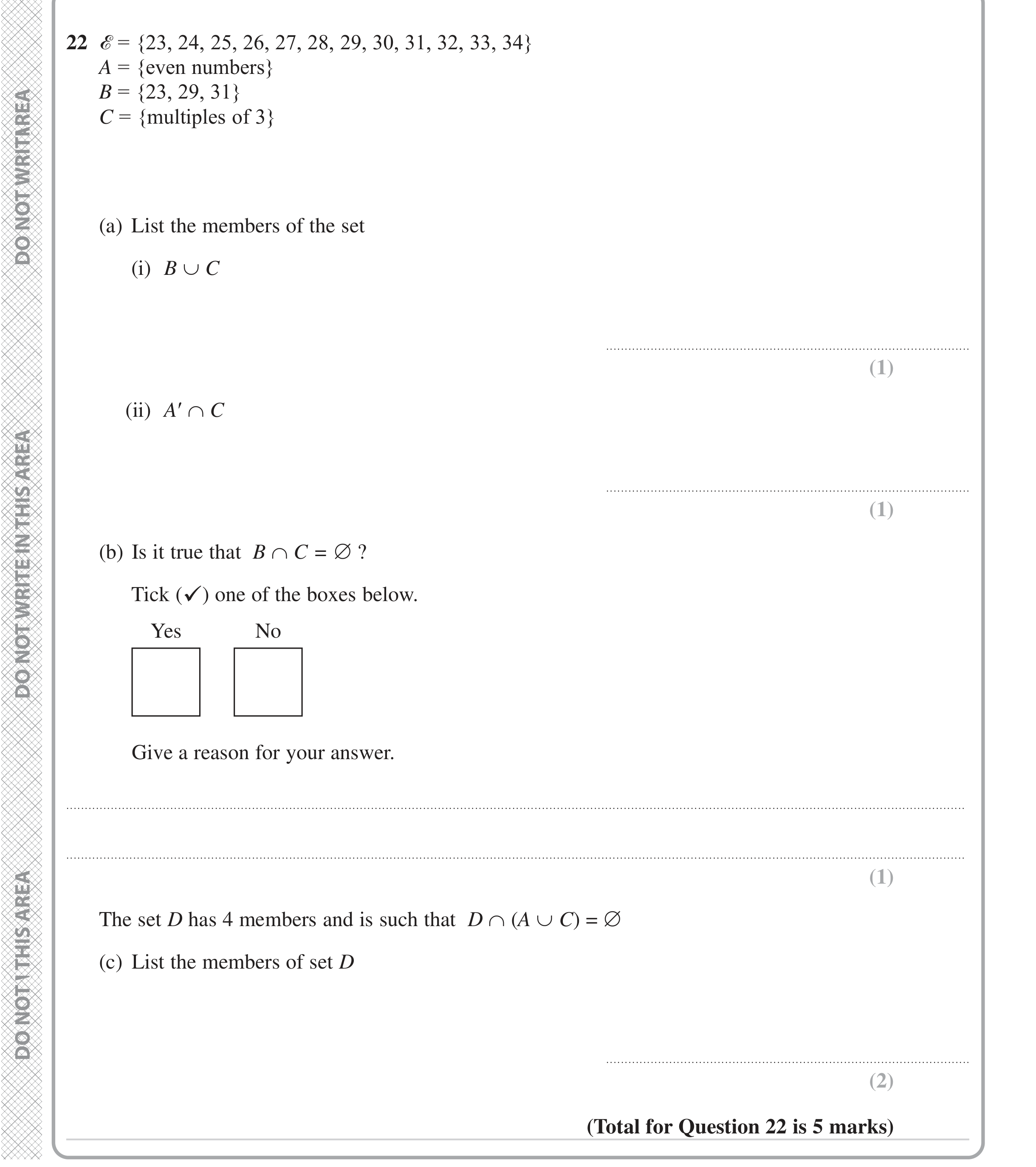 Question 22 — Set Notation — Edexcel iGCSE June 2024