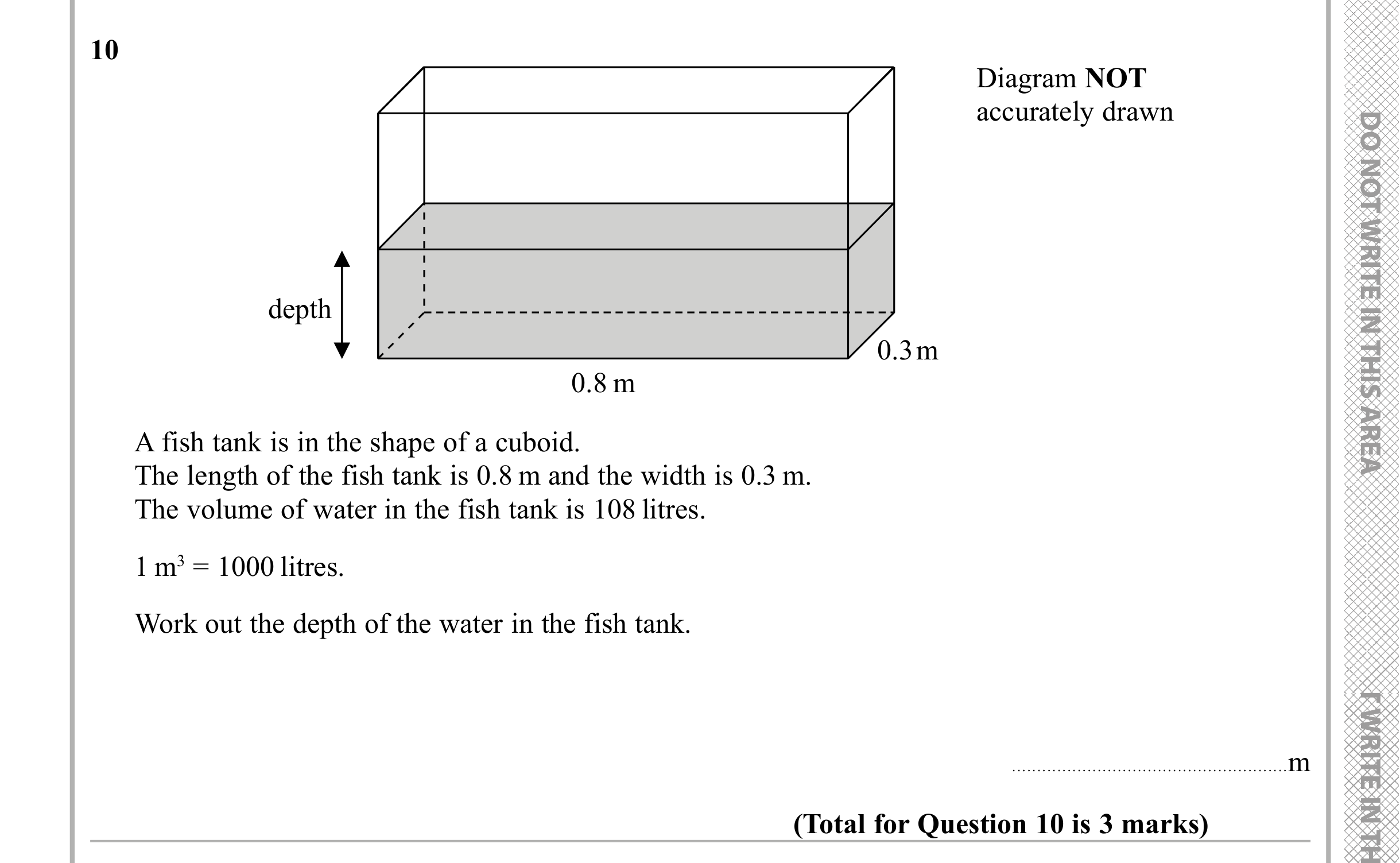 Question 10 — 3D Shapes and Volume, Unit Conversions — Edexcel iGCSE Sample Paper