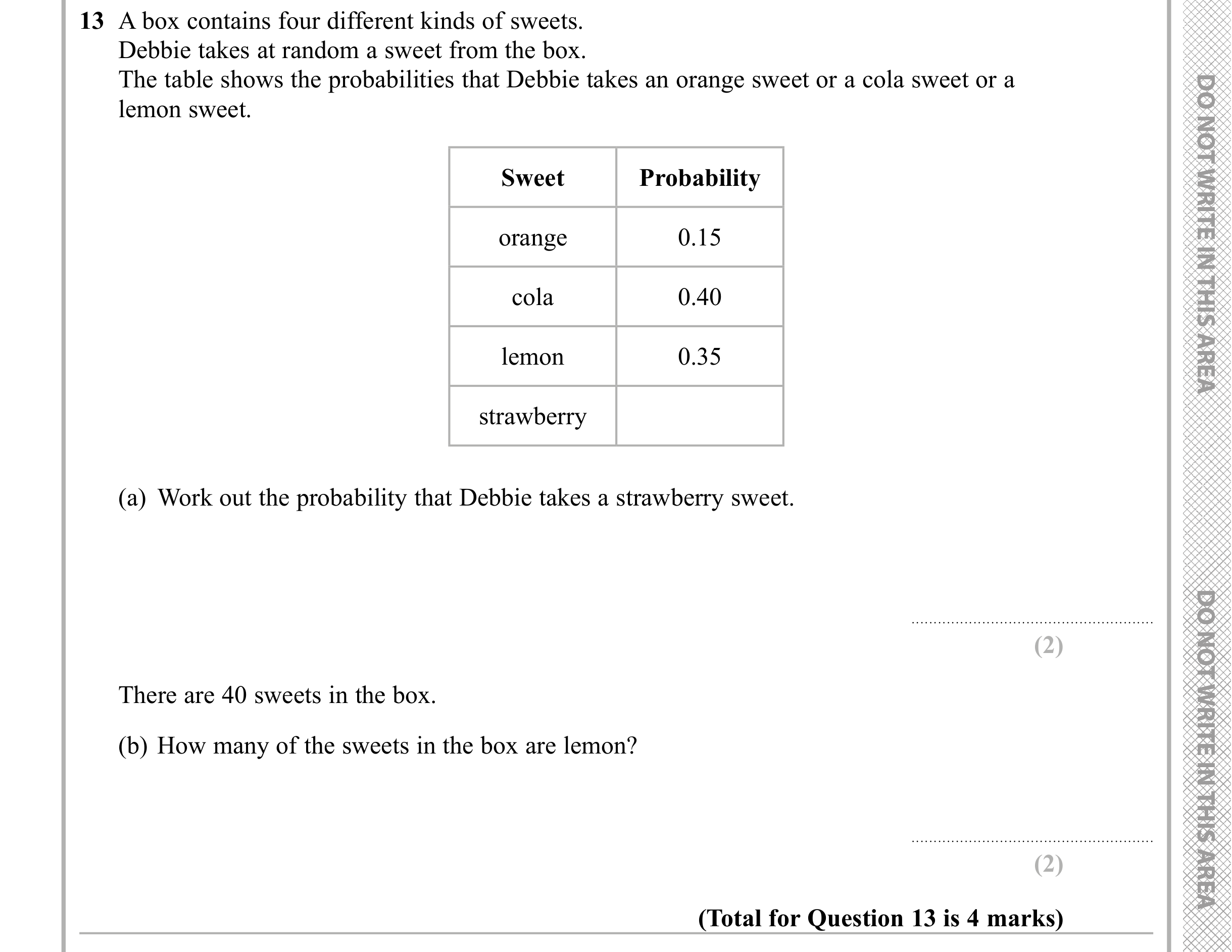 Question 13 — Probability — Edexcel iGCSE Sample Paper
