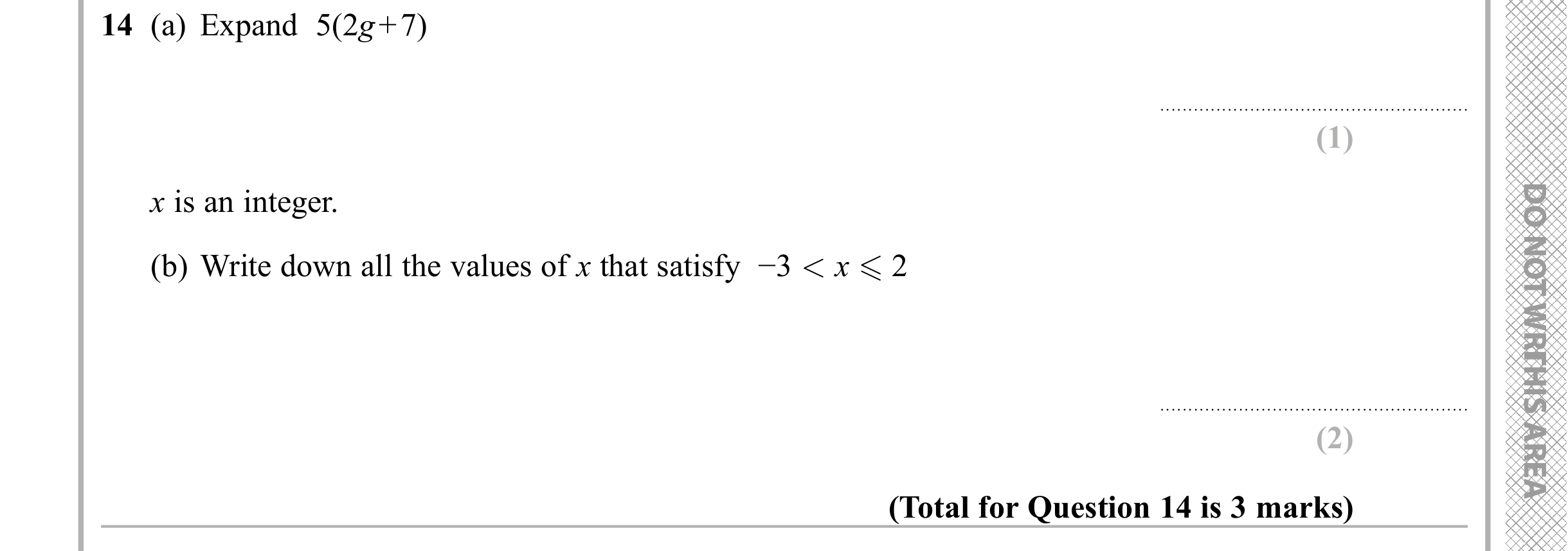 Question 14 — Factorise/Expand/Simplify, Inequalities — Edexcel iGCSE Sample Paper