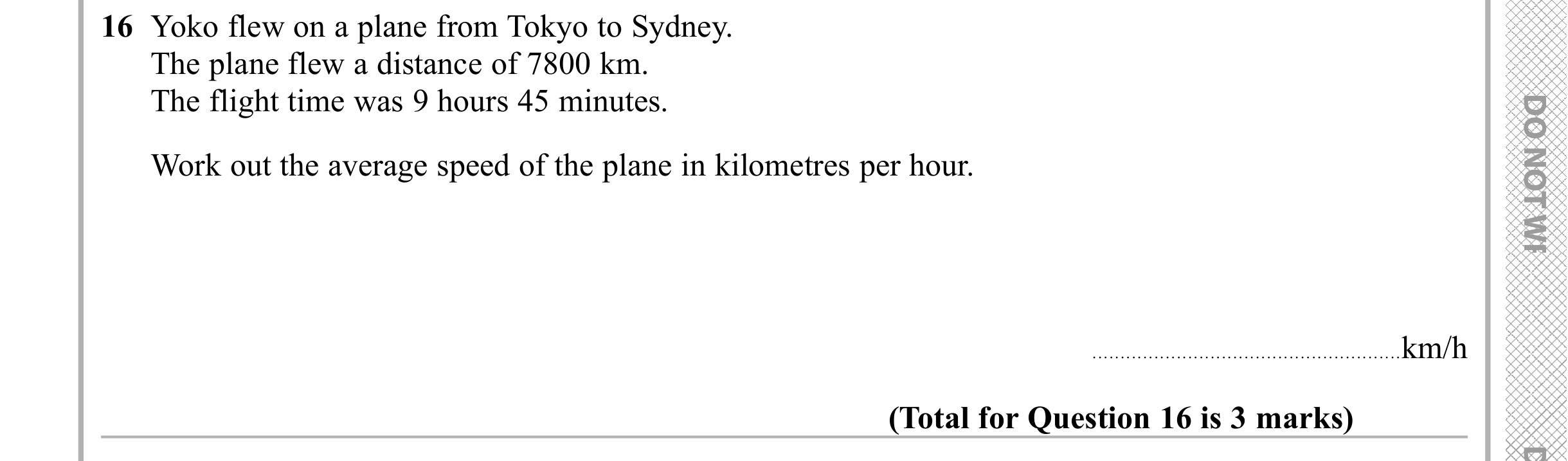 Question 16 — Speed/Distance/Time/Density/Pressure — Edexcel iGCSE Sample Paper