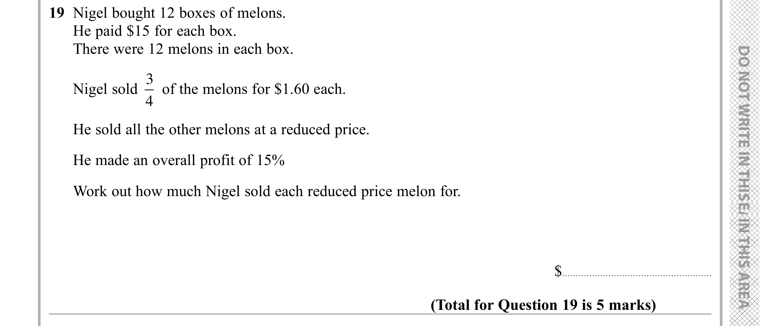 Question 19 — Fractions, Percentages — Edexcel iGCSE Sample Paper