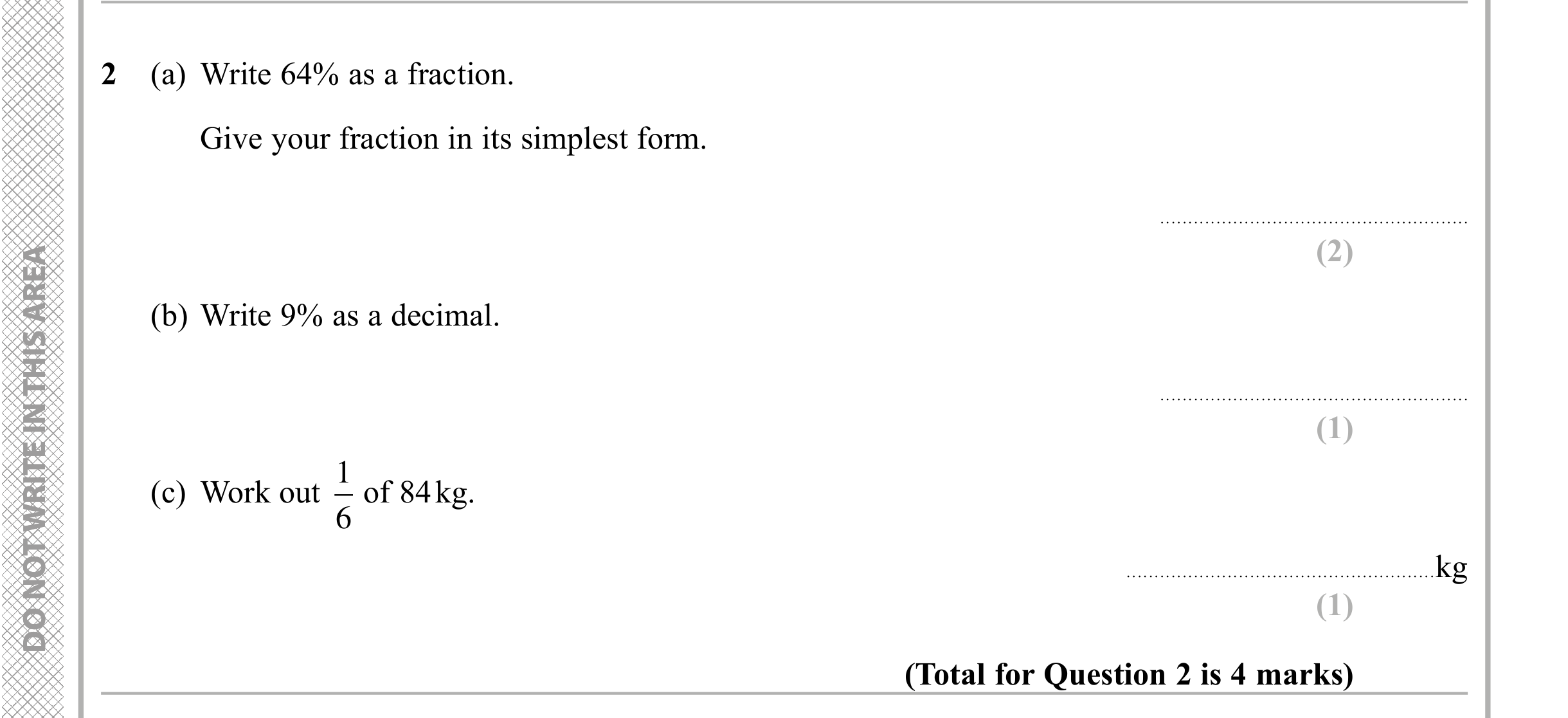Question 2 — Fractions, Percentages, Decimals — Edexcel iGCSE Sample Paper