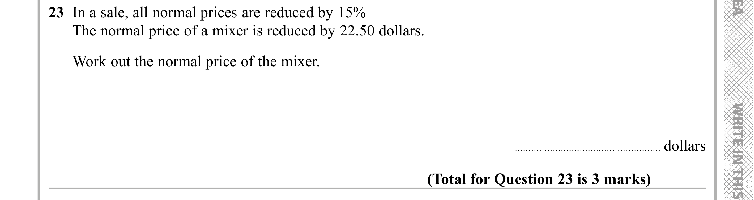 Question 23 — Percentages — Edexcel iGCSE Sample Paper
