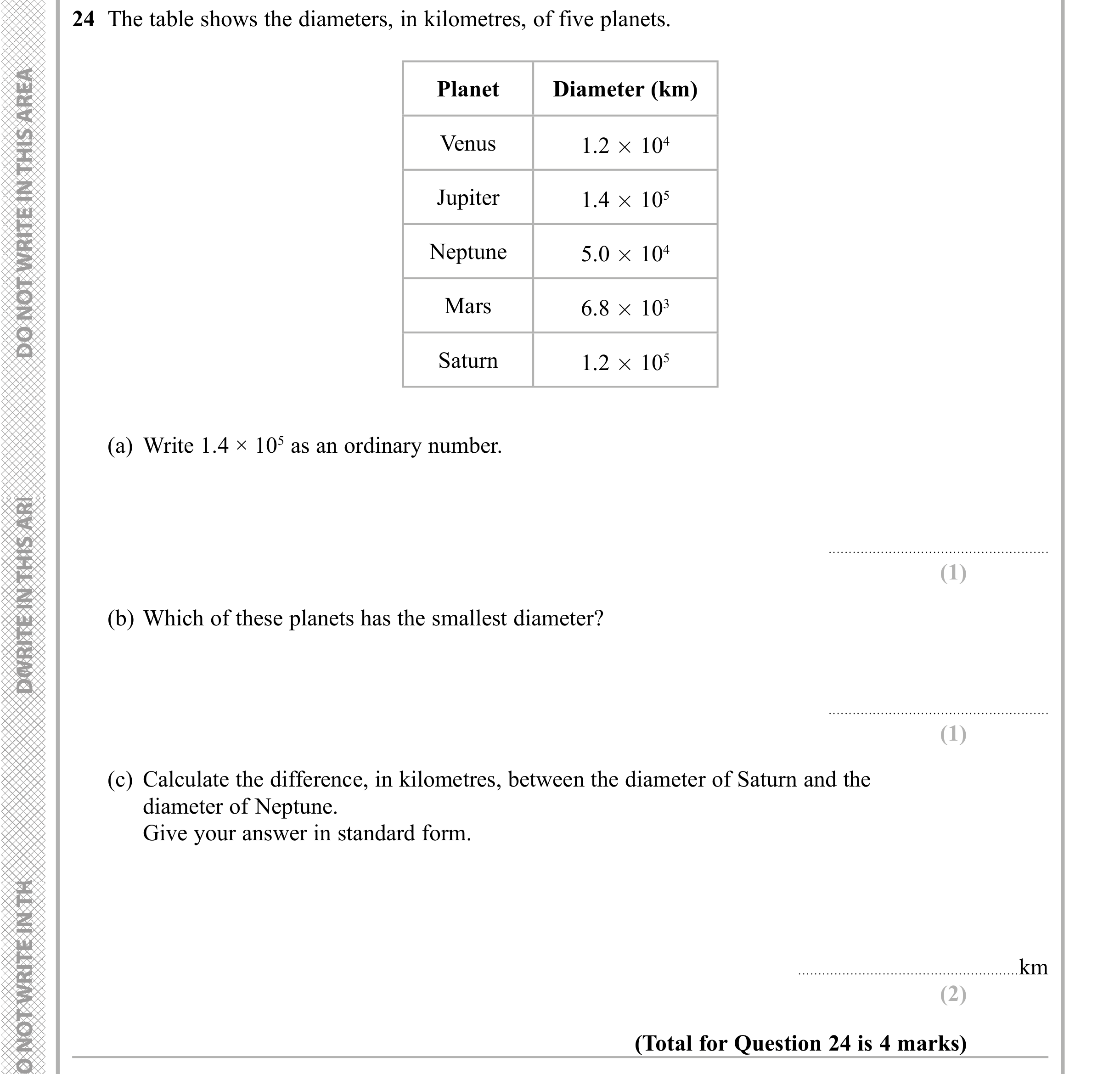 Question 24 — Standard Form — Edexcel iGCSE Sample Paper