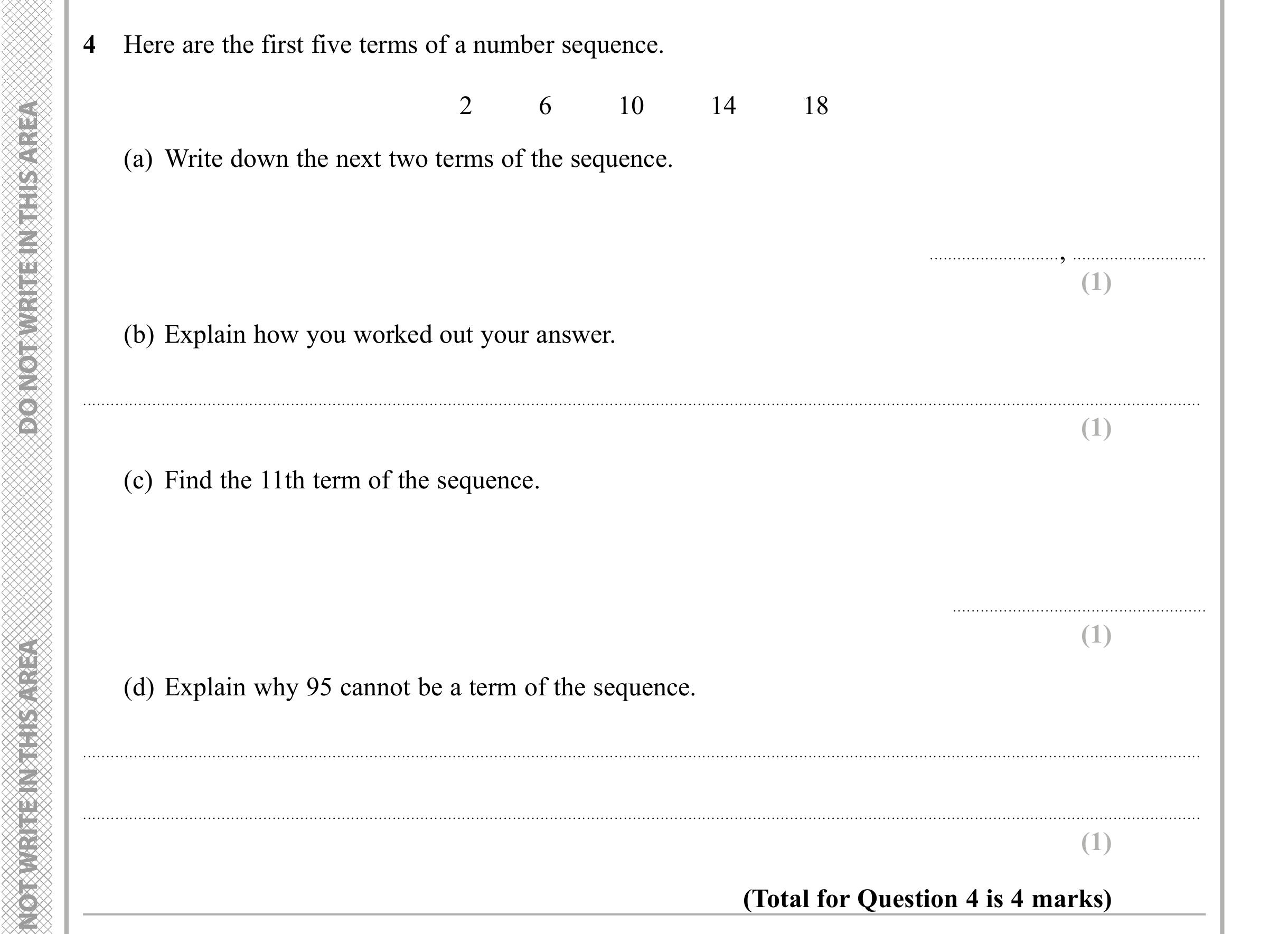Question 4 — Sequences — Edexcel iGCSE Sample Paper