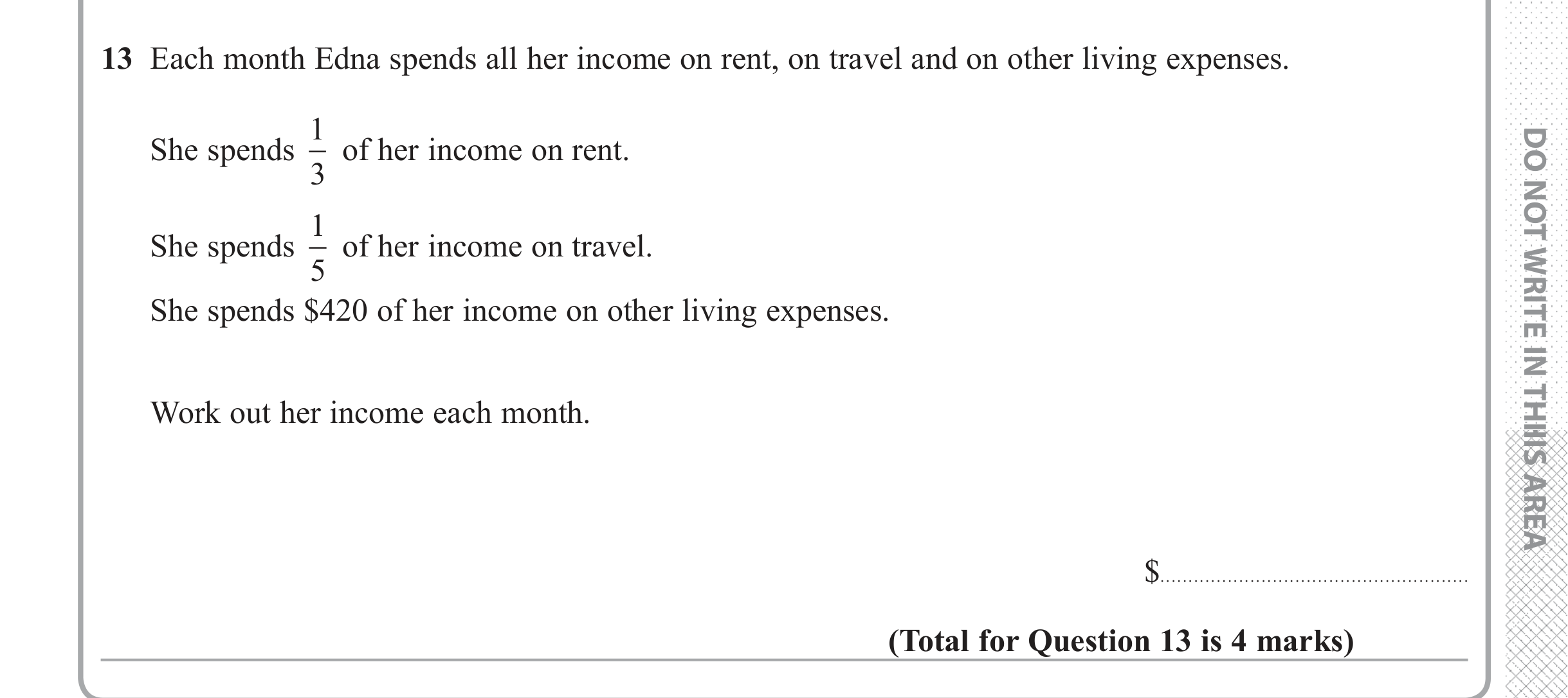 Question 13 — Fractions, Money Problems — Edexcel iGCSE June 2018