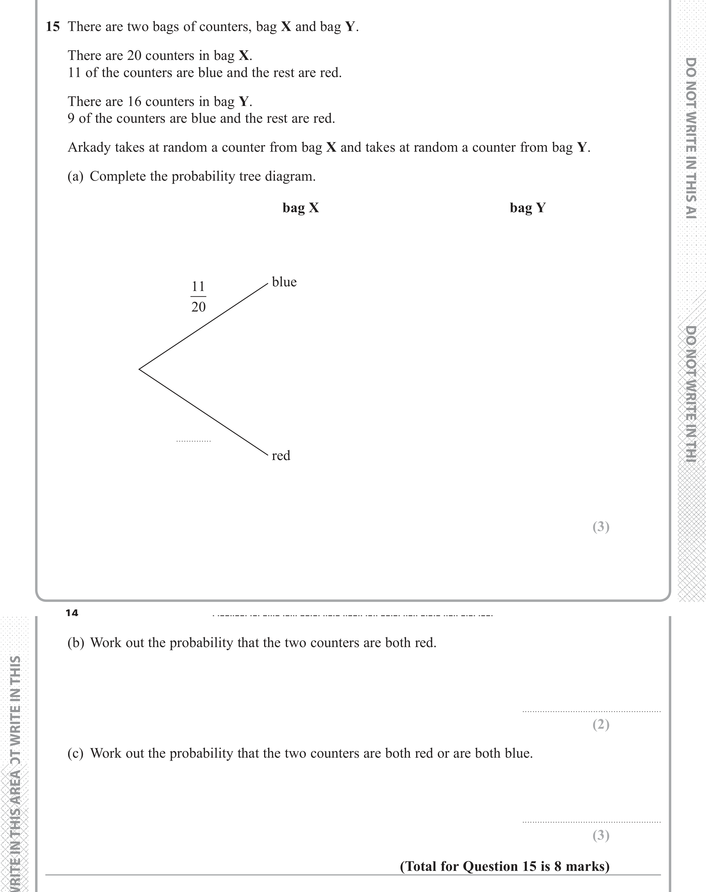 Question 15 — Probability — Edexcel iGCSE June 2018