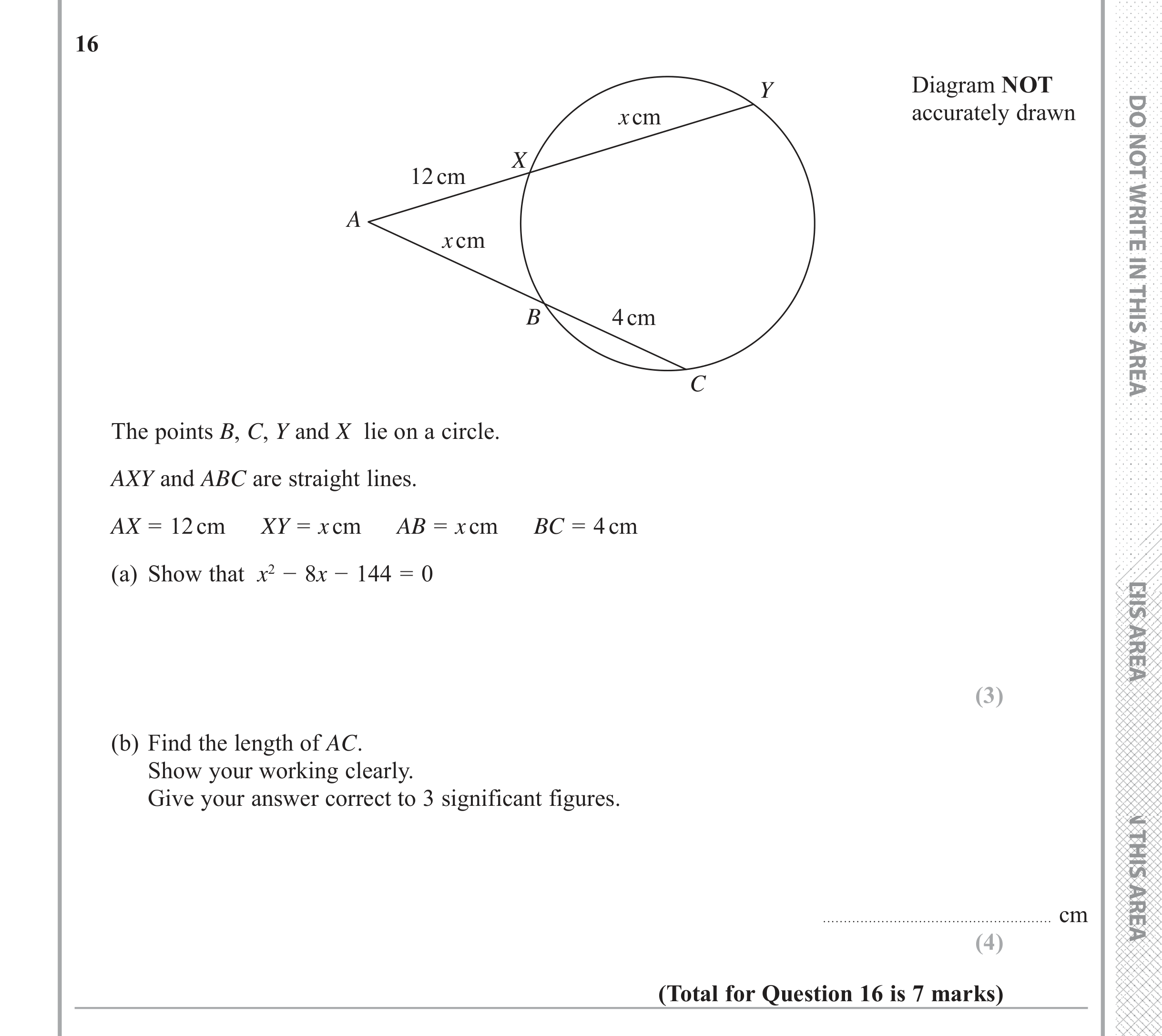 Question 16 — Circle Theorems, Quadratic Equations — Edexcel iGCSE June 2018