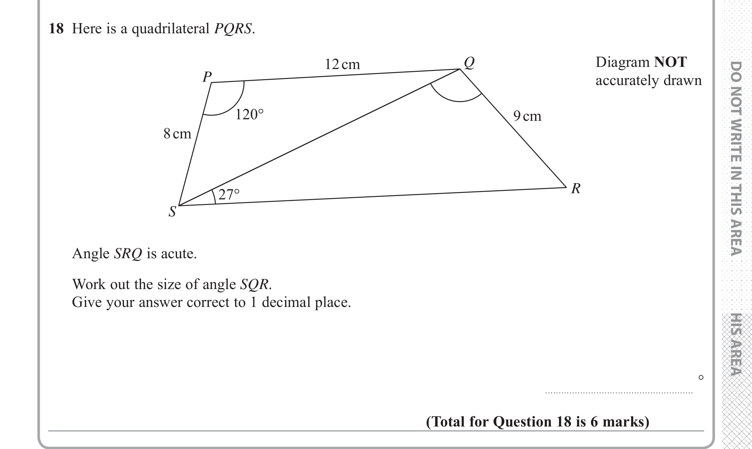 Question 18 — Sine/Cosine Rule — Edexcel iGCSE June 2018