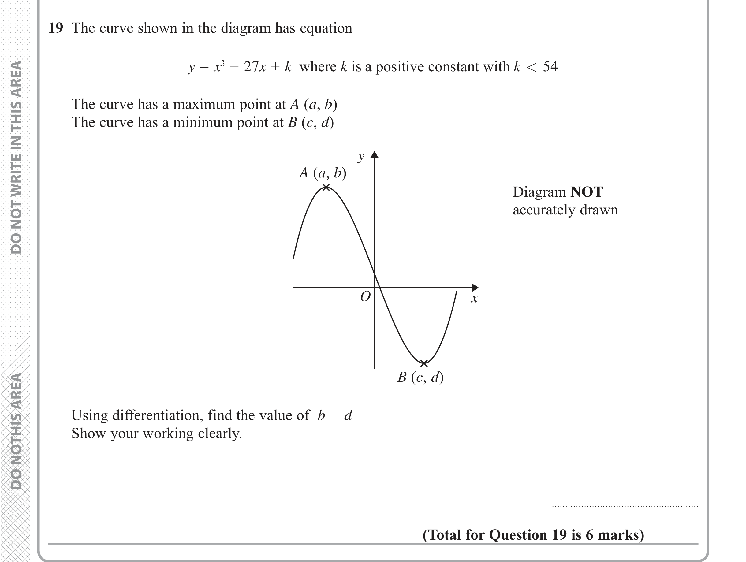 Question 19 — Differentiation — Edexcel iGCSE June 2018
