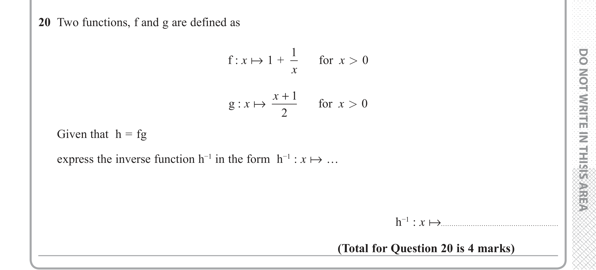 Question 20 — Functions — Edexcel iGCSE June 2018