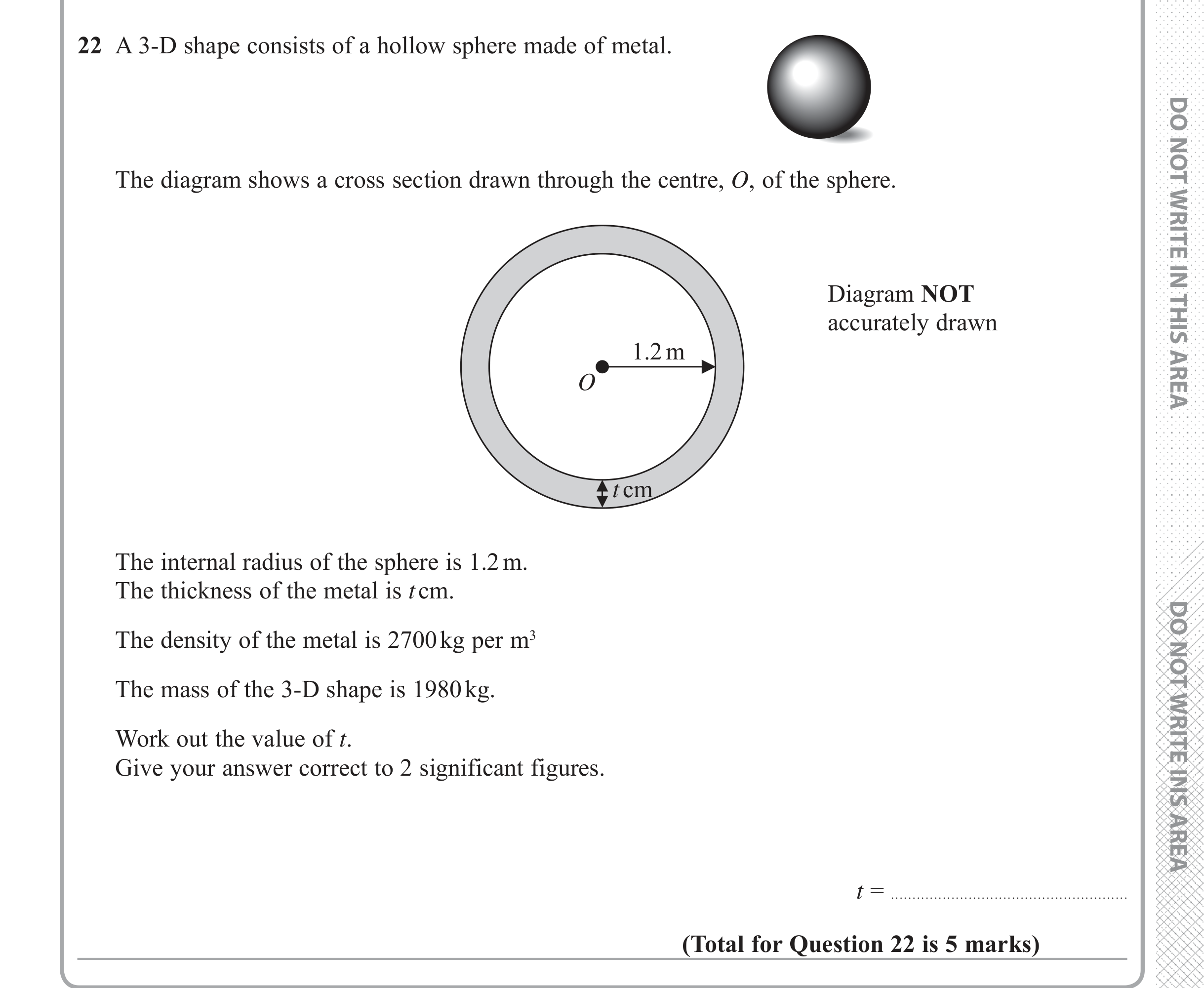Question 22 — 3D Shapes and Volume, Speed/Distance/Time/Density/Pressure — Edexcel iGCSE June 2018