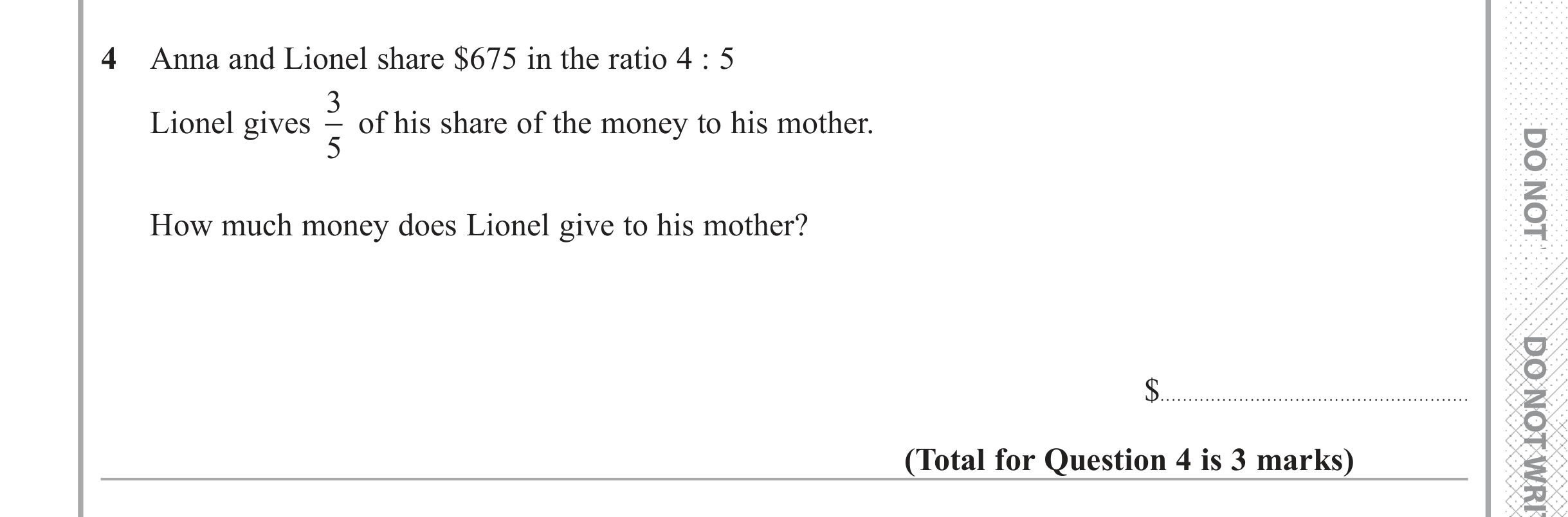 Question 4 — Ratios, Fractions — Edexcel iGCSE June 2018