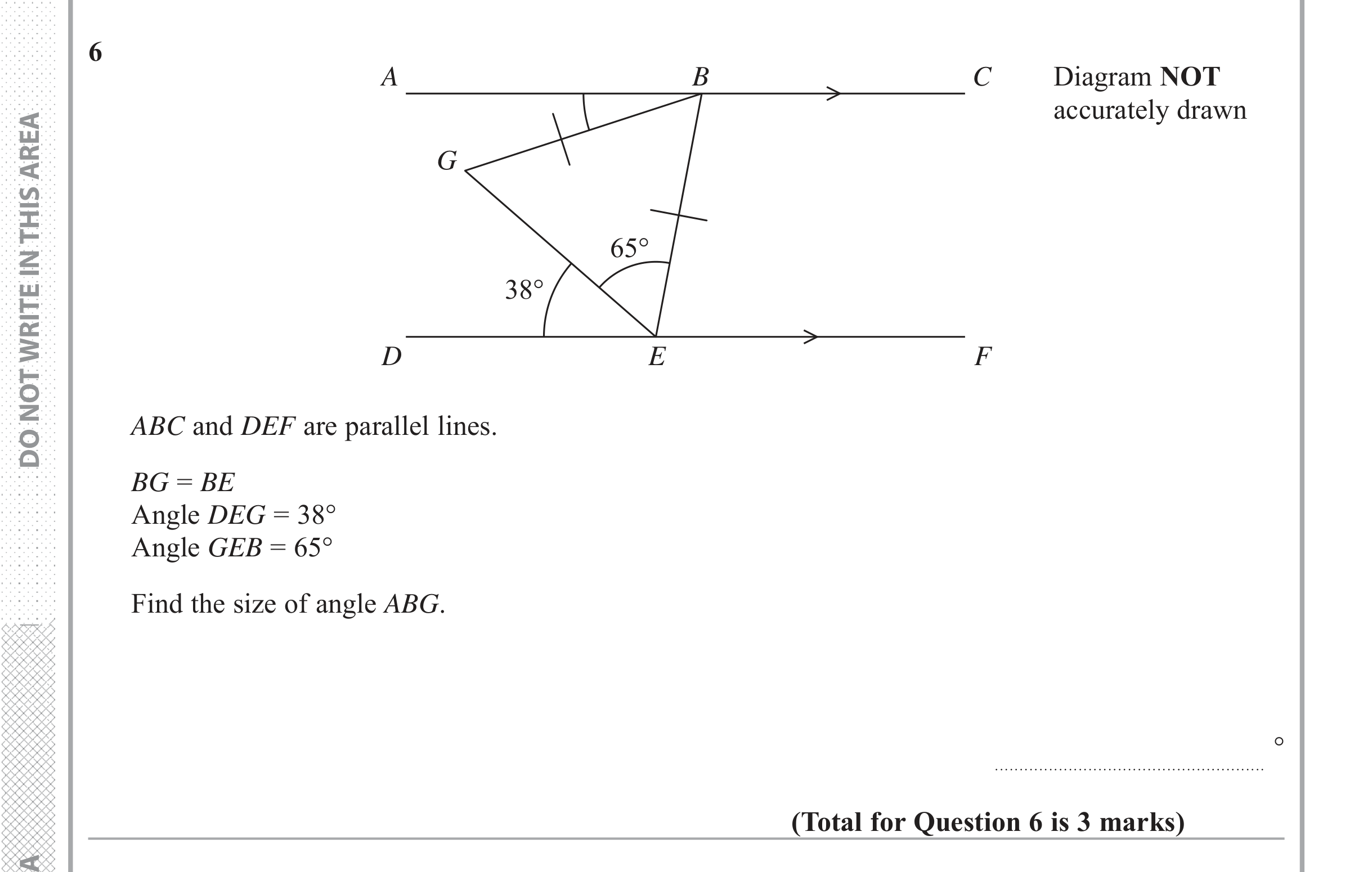 Question 6 — Angles in Parallel Lines — Edexcel iGCSE June 2018