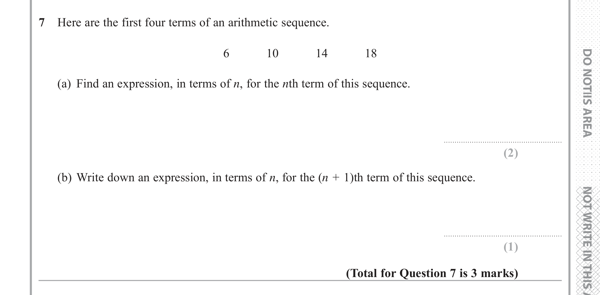 Question 7 — Sequences — Edexcel iGCSE June 2018