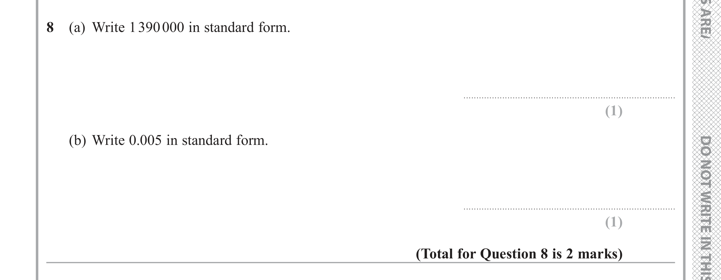 Question 8 — Standard Form — Edexcel iGCSE June 2018