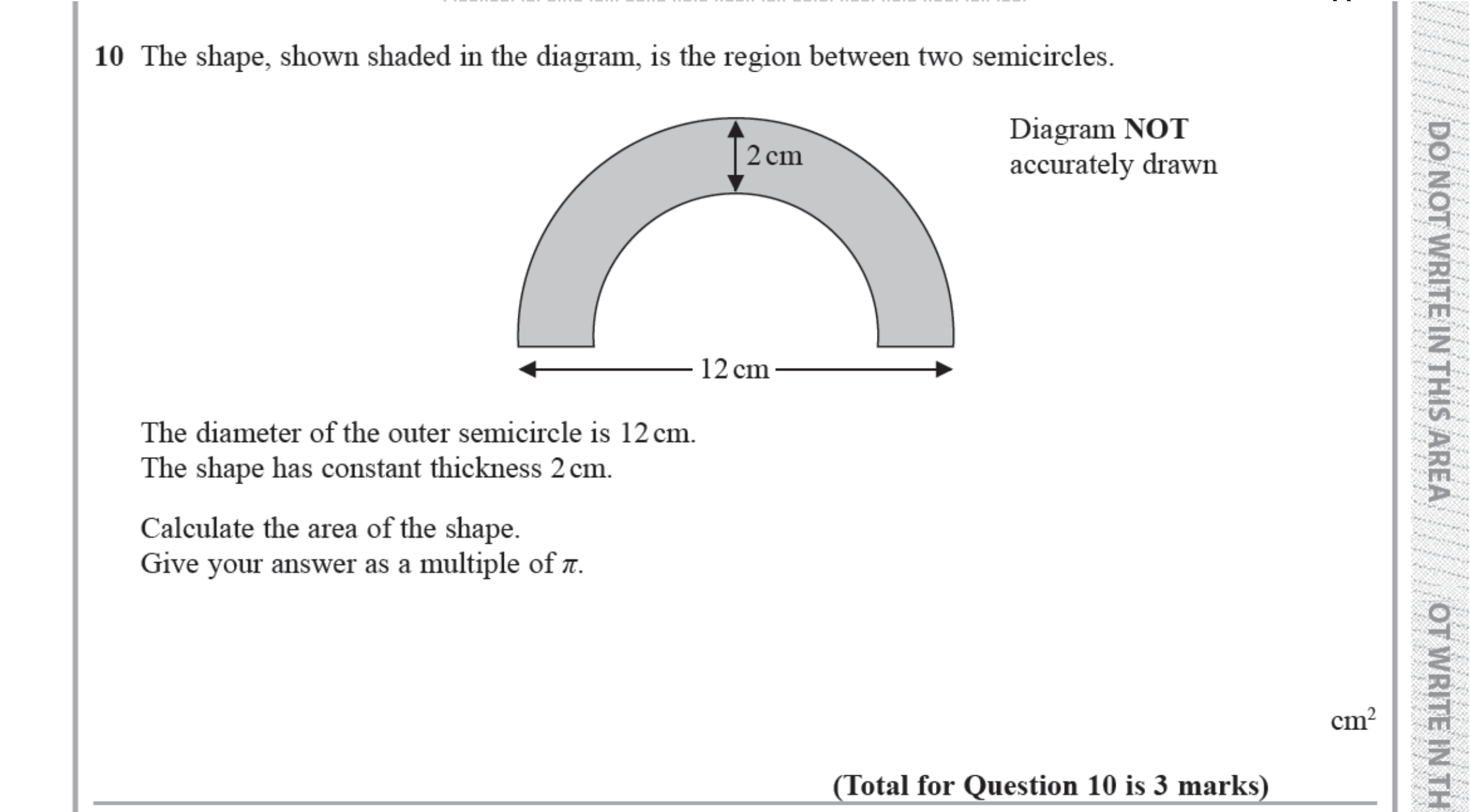 Question 10 — Circles, Perimeter and Area — Edexcel iGCSE Jan 2019