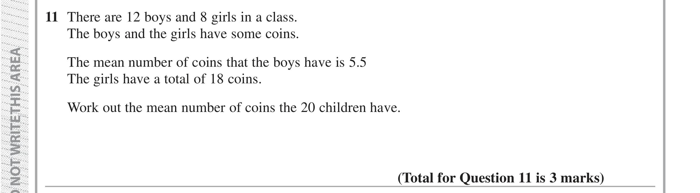 Question 11 — Mean/Median/Mode/Range — Edexcel iGCSE Jan 2019