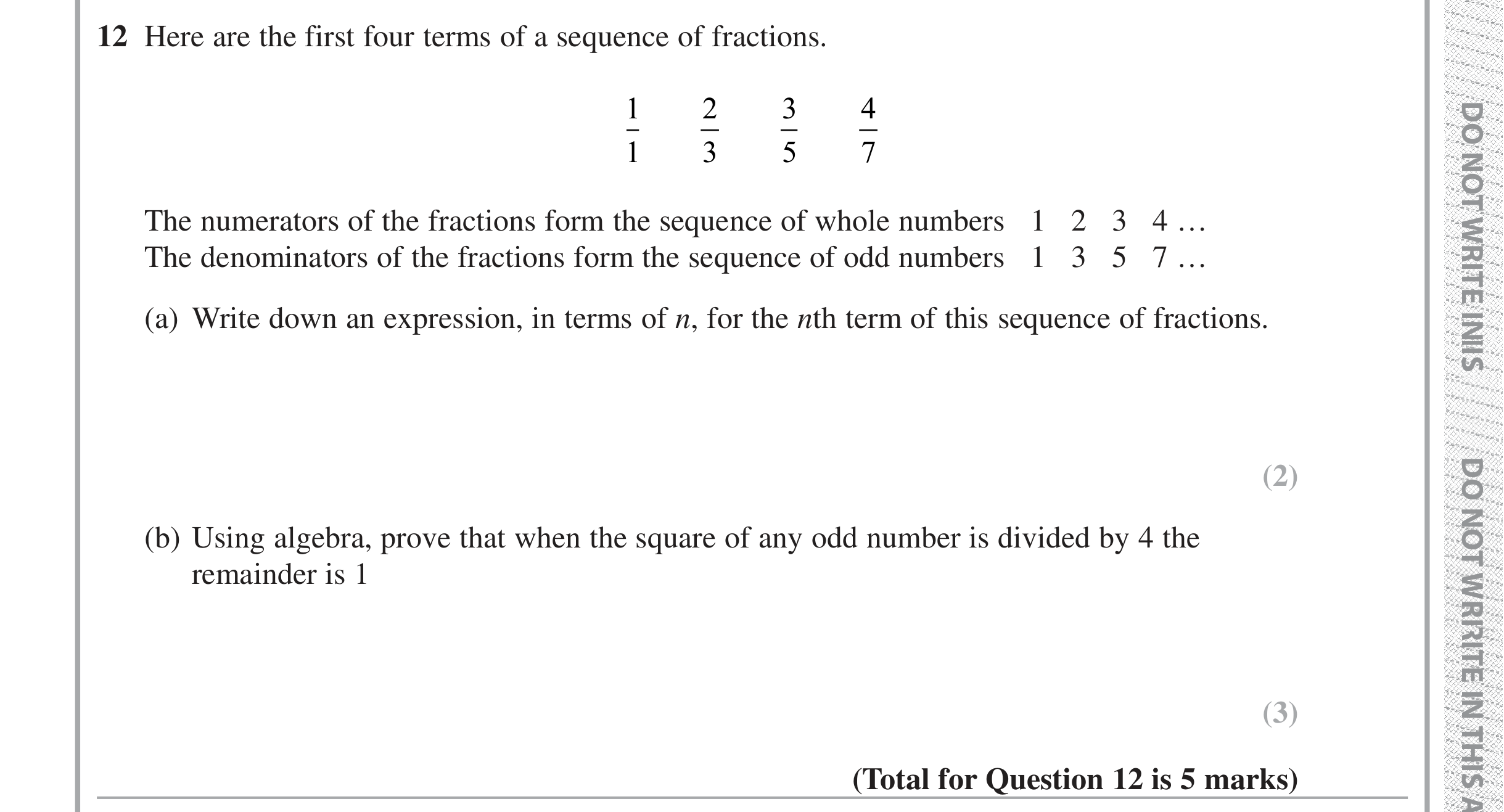 Question 12 — Sequences, Proofs — Edexcel iGCSE Jan 2019