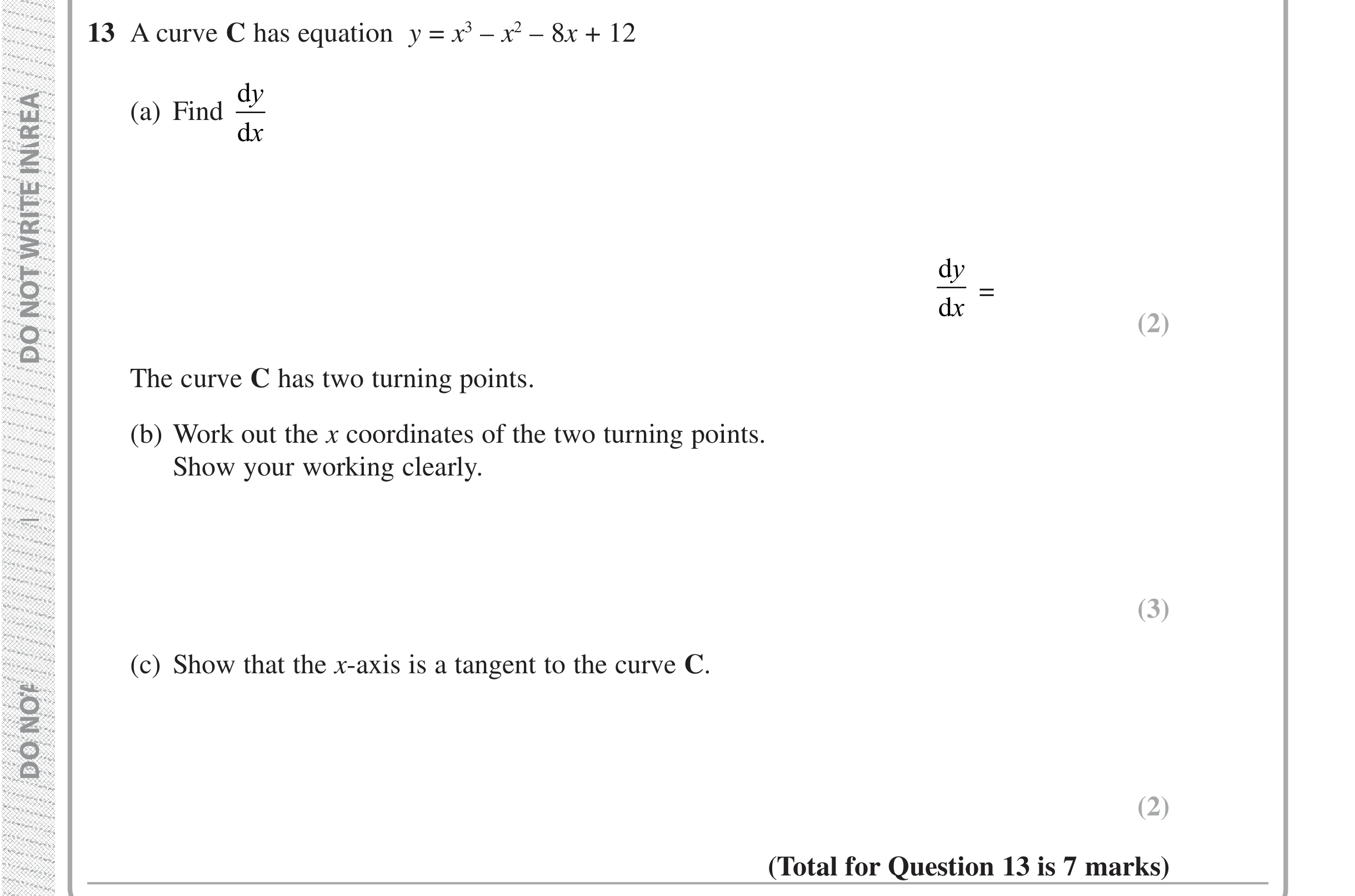 Question 13 — Differentiation — Edexcel iGCSE Jan 2019