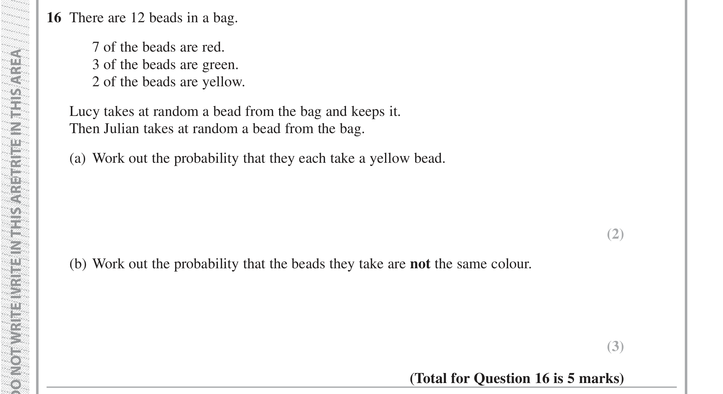 Question 16 — Probability — Edexcel iGCSE Jan 2019