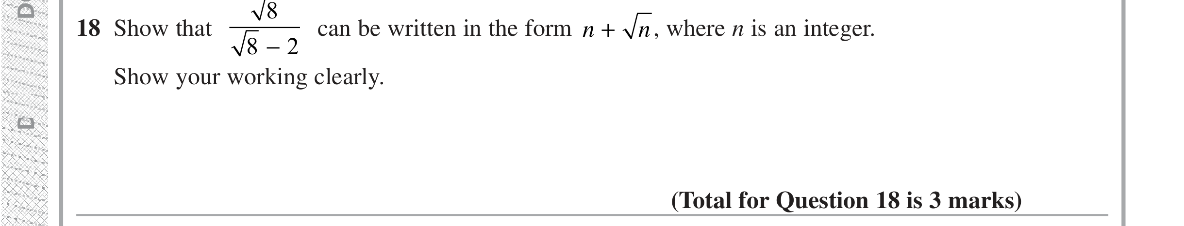 Question 18 — Surds — Edexcel iGCSE Jan 2019