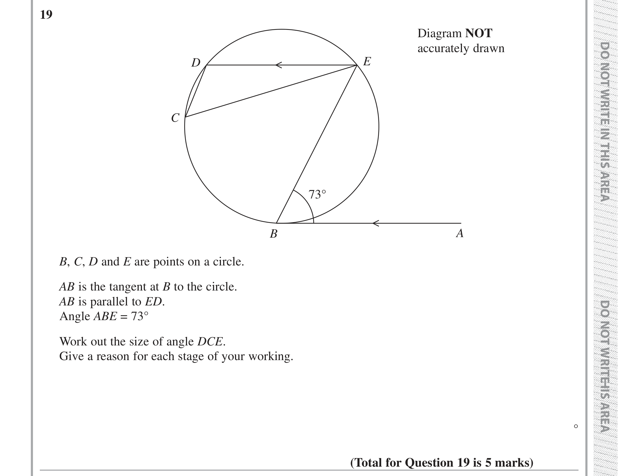 Question 19 — Circle Theorems, Angles in Parallel Lines — Edexcel iGCSE Jan 2019