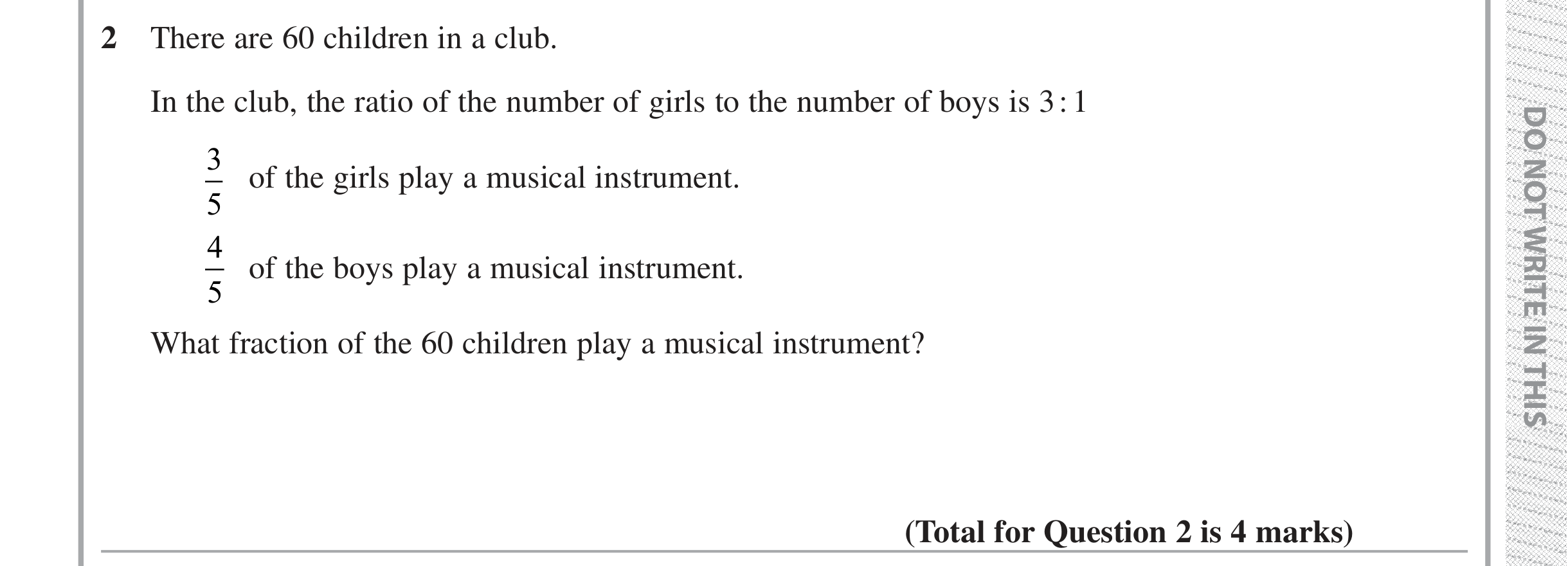 Question 2 — Ratios, Fractions — Edexcel iGCSE Jan 2019
