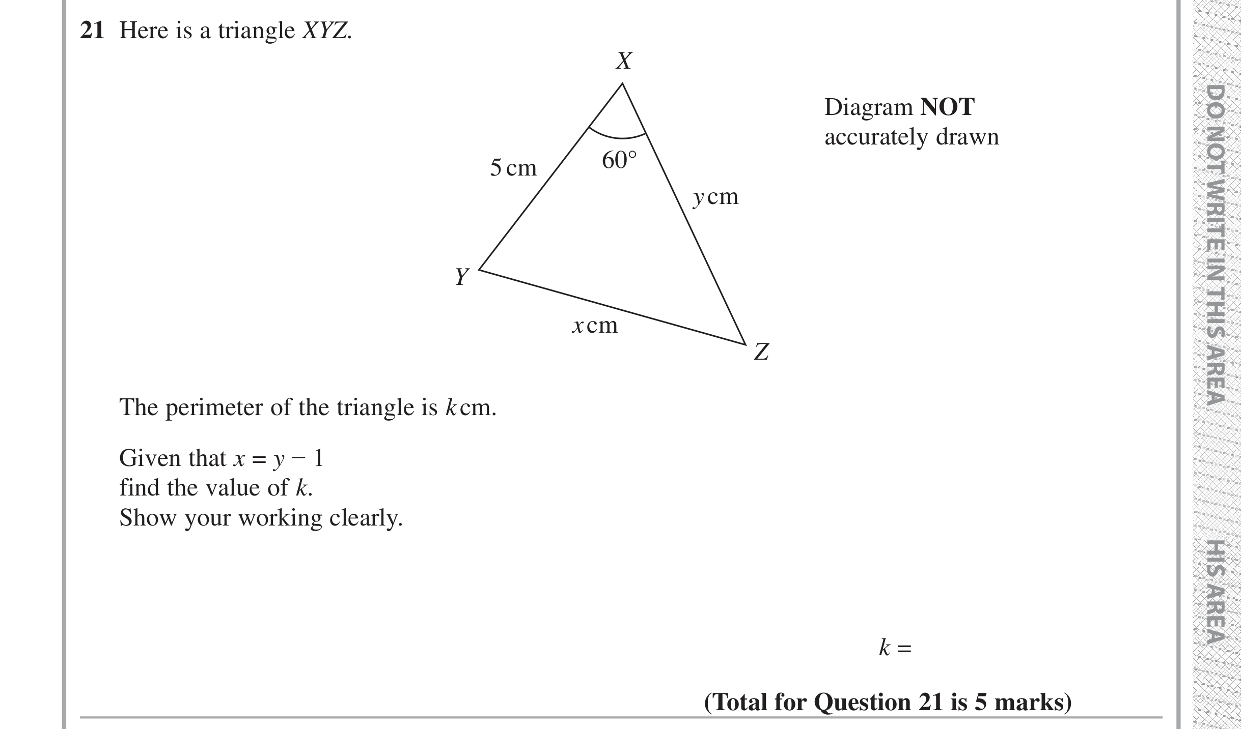 Question 21 — Sine/Cosine Rule — Edexcel iGCSE Jan 2019