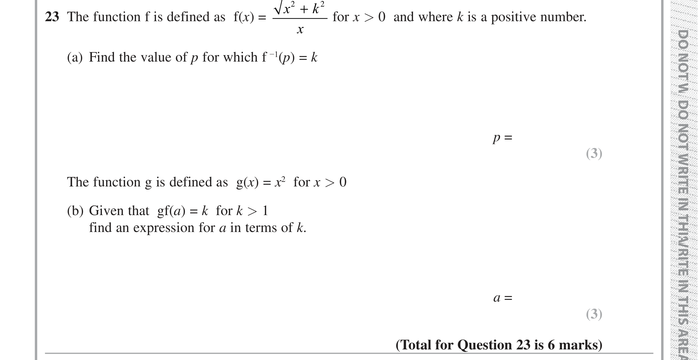 Question 23 — Functions — Edexcel iGCSE Jan 2019