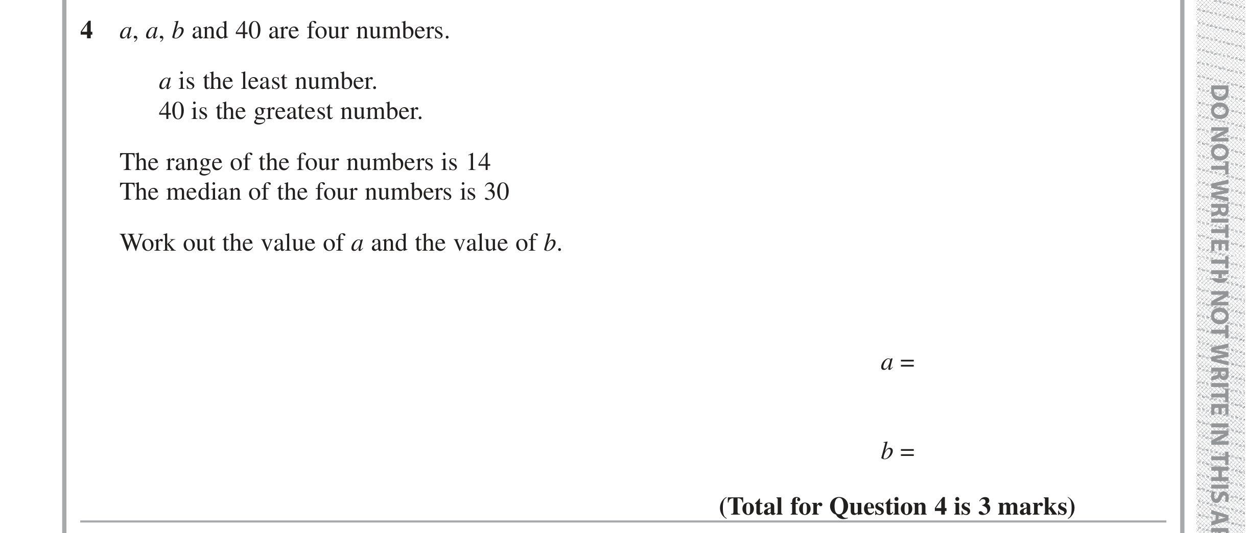 Question 4 — Mean/Median/Mode/Range — Edexcel iGCSE Jan 2019