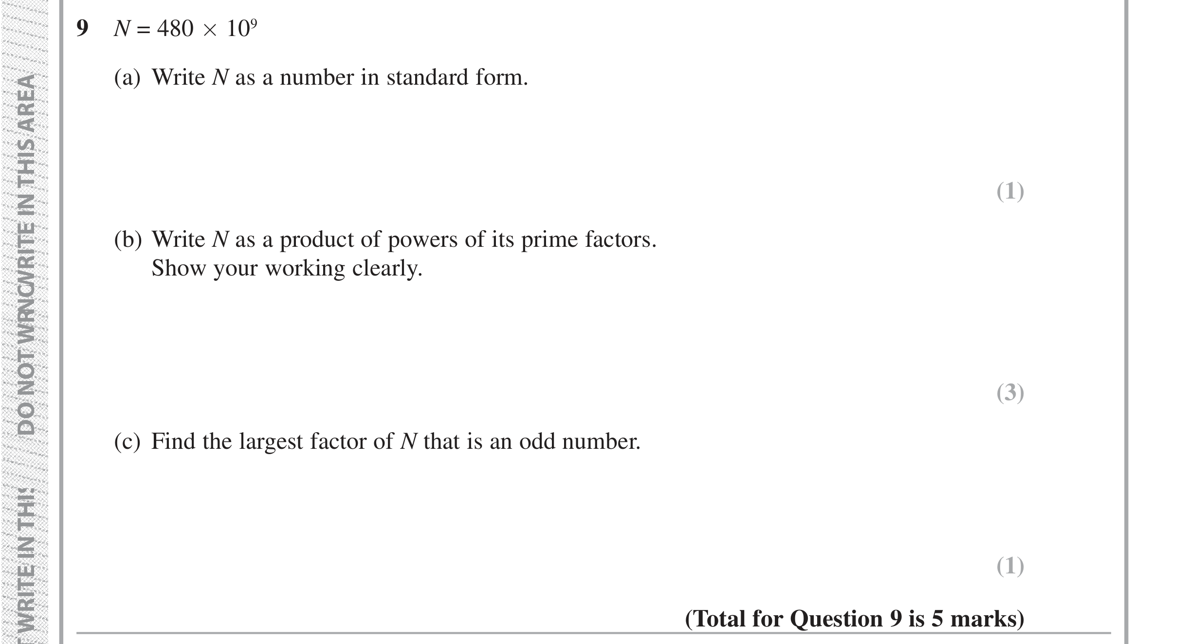 Question 9 — Standard Form, Prime Factors, Numbers — Edexcel iGCSE Jan 2019
