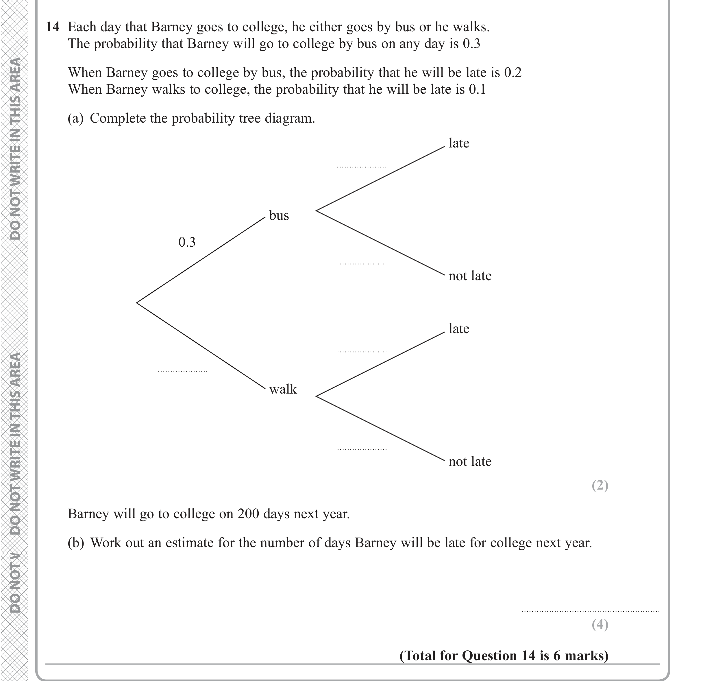 Question 14 — Probability — Edexcel iGCSE June 2019