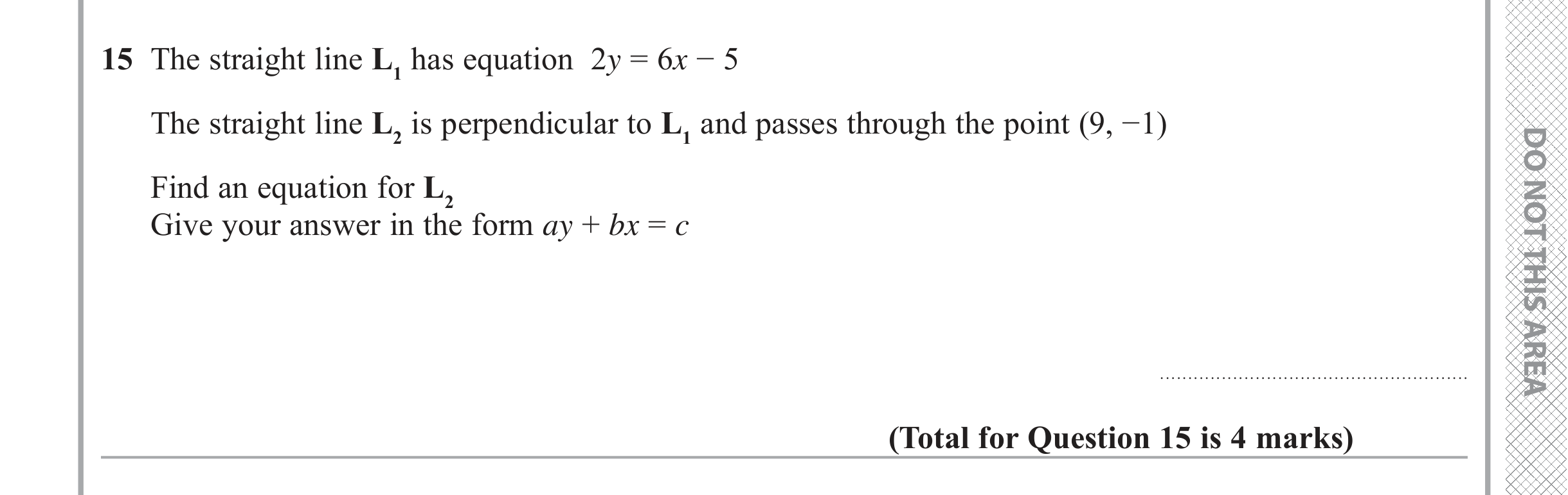 Question 15 — Straight Line Graphs — Edexcel iGCSE June 2019