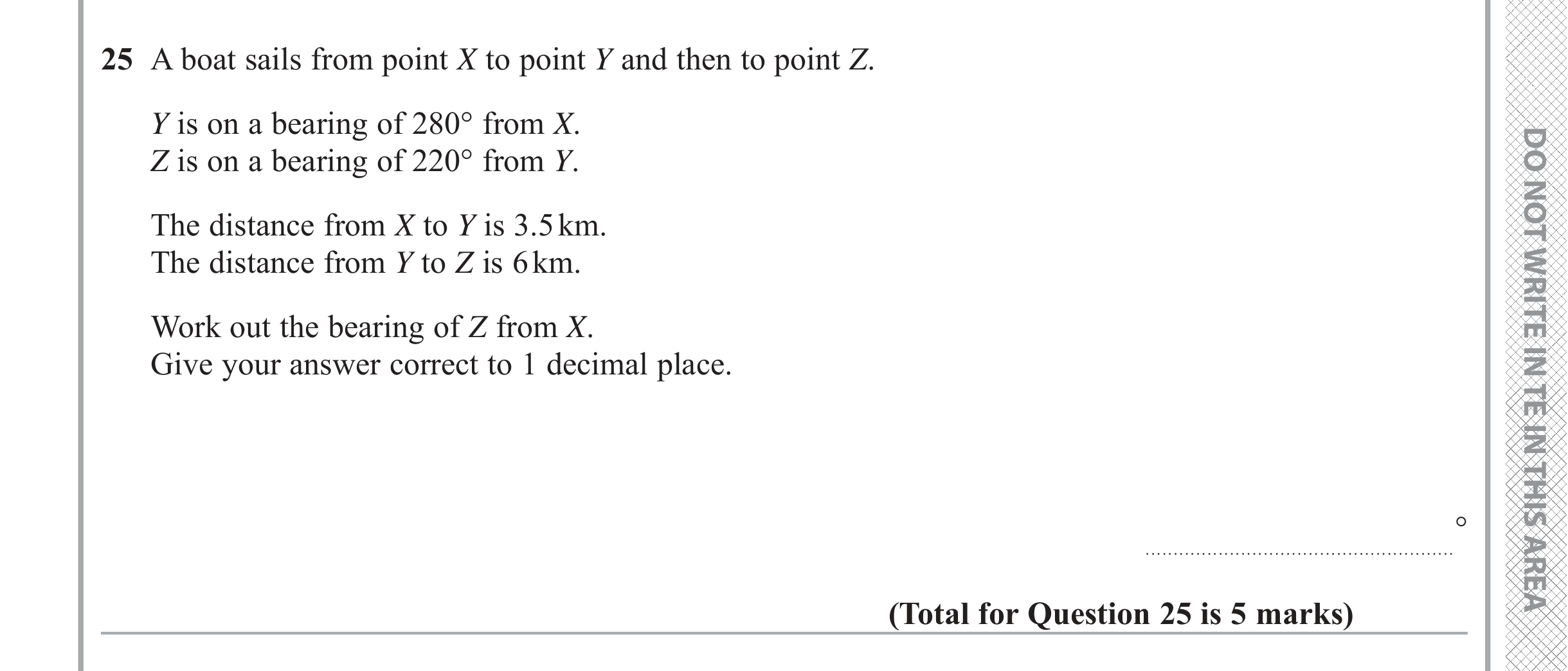 Question 25 — Bearings, Sine/Cosine Rule — Edexcel iGCSE June 2019