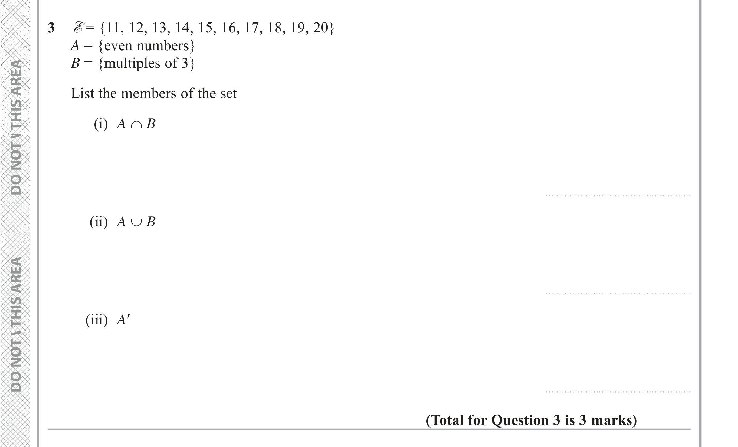 Question 3 — Set Notation — Edexcel iGCSE June 2019