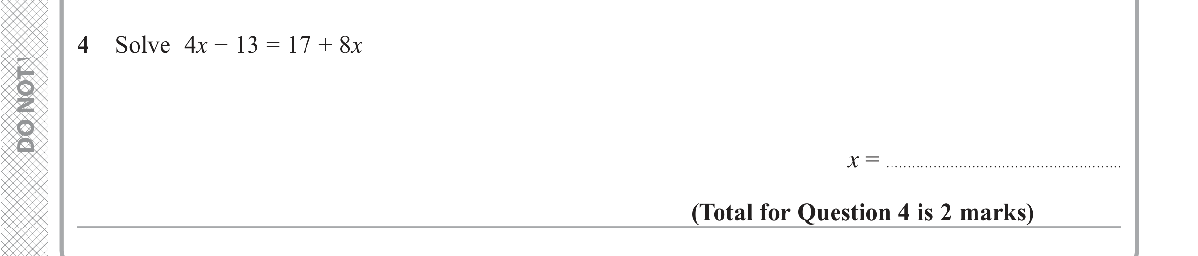 Question 4 — Linear Equations — Edexcel iGCSE June 2019
